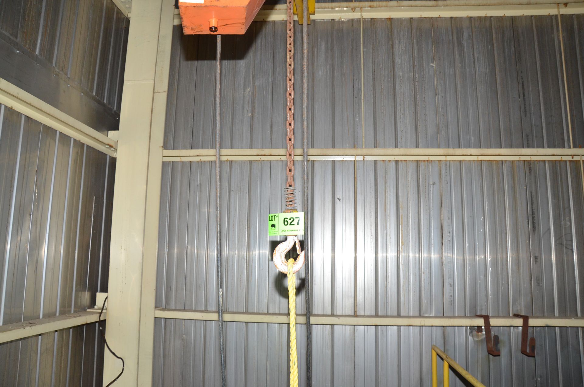 KITO 2 TON CAPACITY ELECTRIC CHAIN HOIST WITH I-BEAM, S/N N/A [RIGGING FEES FOR LOT #627 - $150