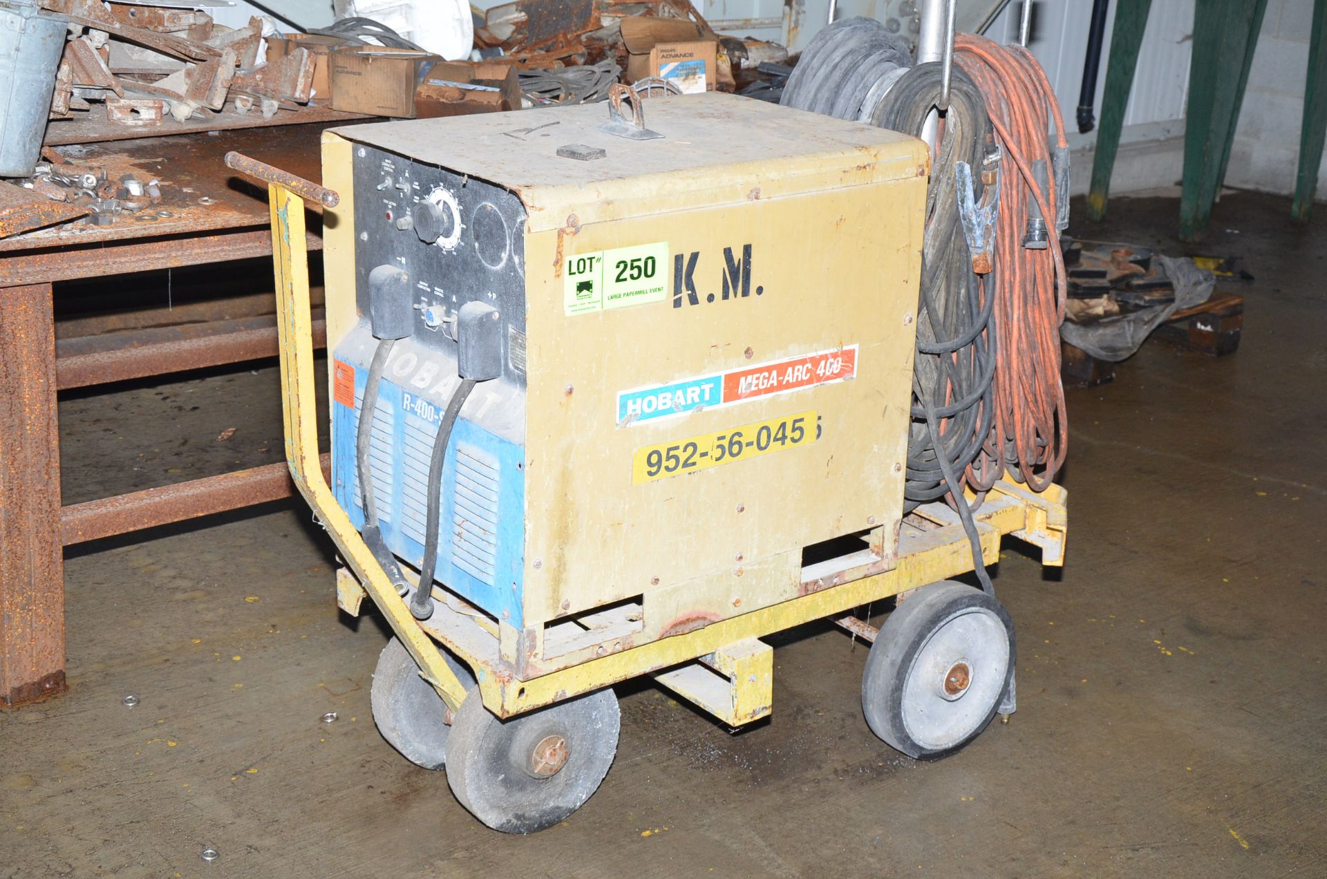 HOBART MEGA ARC 400 PORTABLE ARC WELDER WITH CABLES AND GUN, S/N: N/A [RIGGING FEES FOR LOT #
