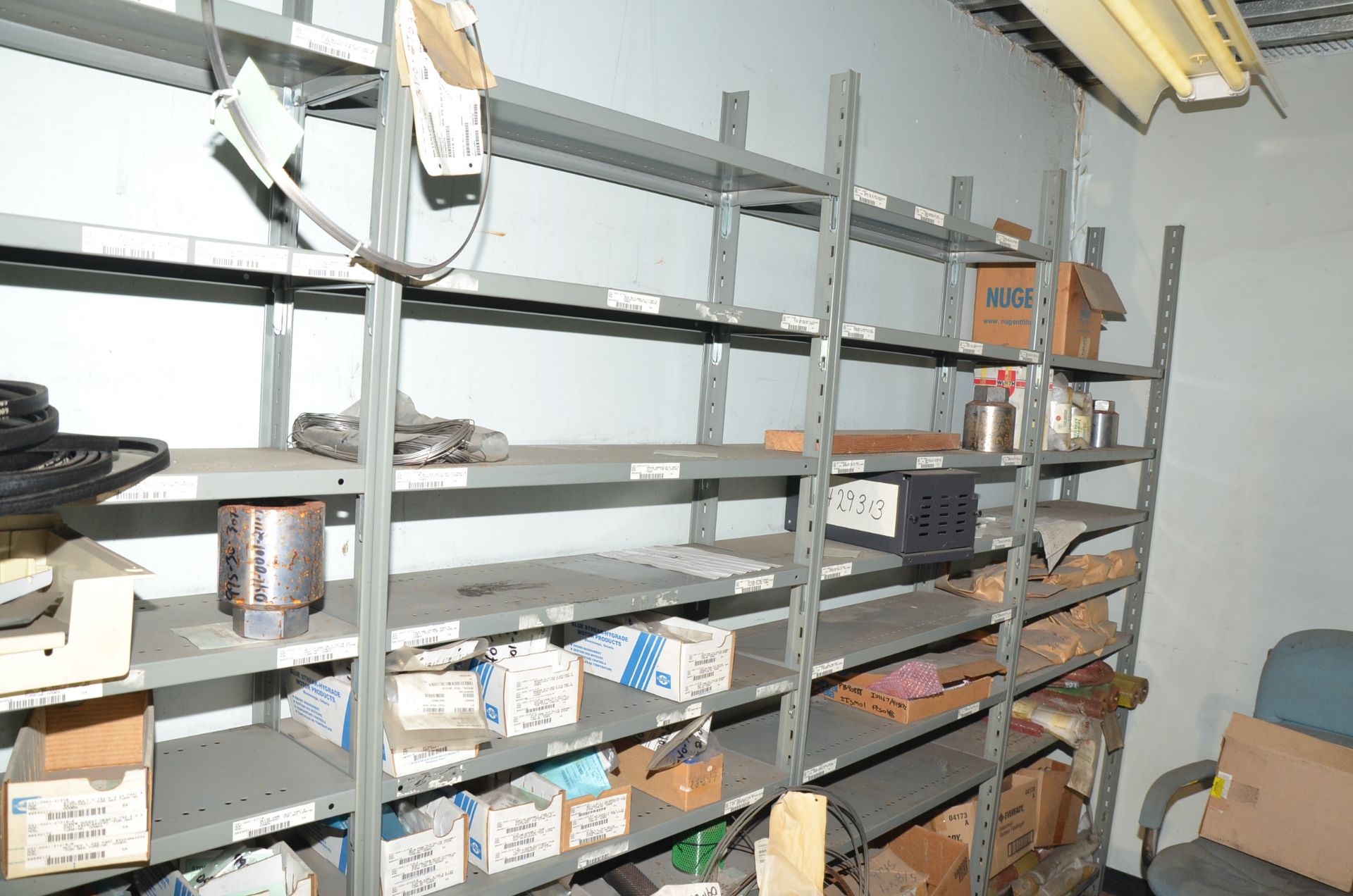 LOT/ (6) SECTIONS OF METAL SHELVING WITH VALVE PARTS AND COMPONENTS [RIGGING FEES FOR LOT #66 - $350 - Image 2 of 2