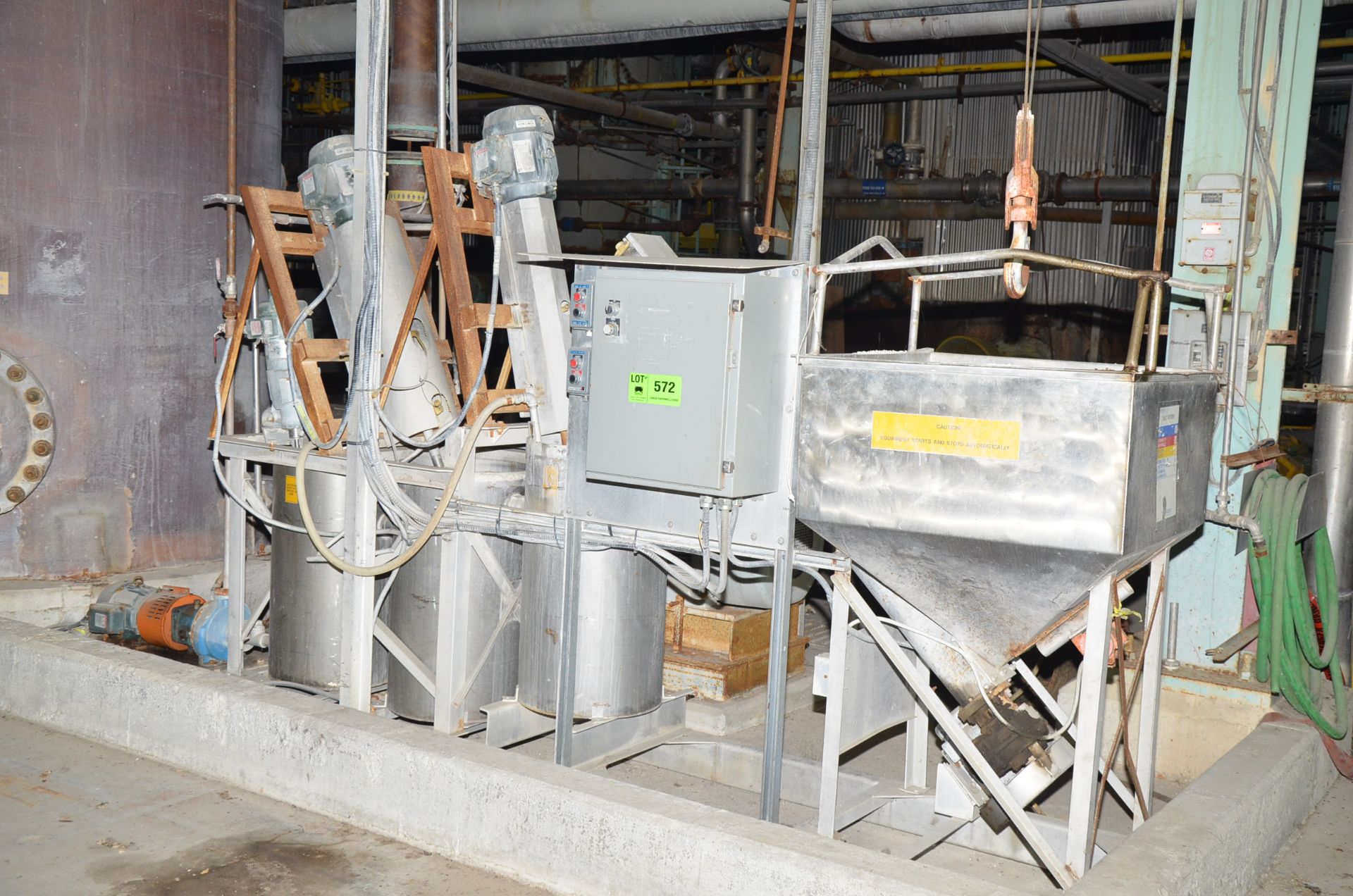STAINLESS STEEL 3-STAGE STARCH PREP SYSTEM CONSISTING OF HOPPER FEEDER WITH POWER INCLINE AUGER