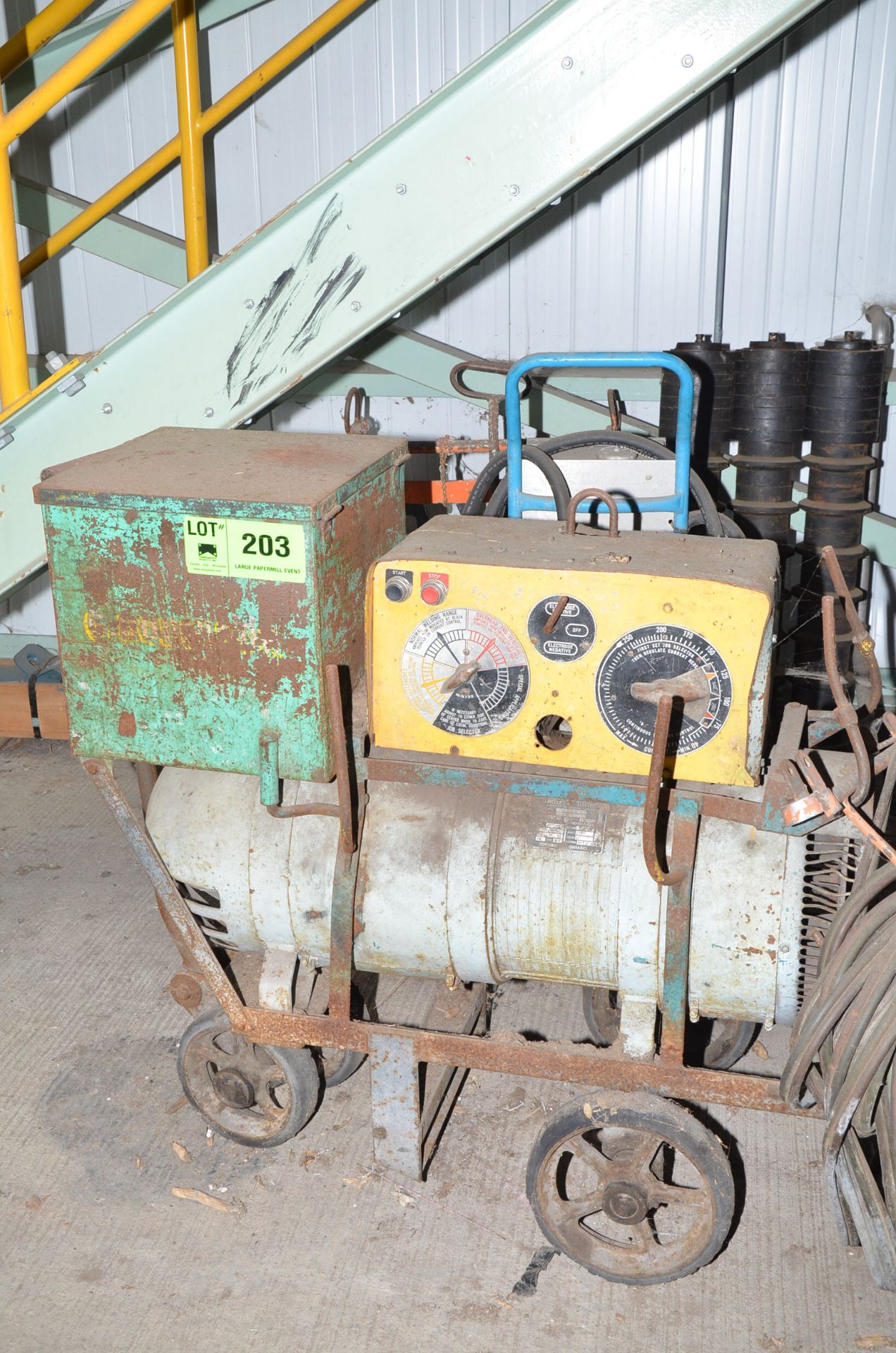 LINCOLN ELECTRIC PORTABLE ARC WELDER WITH CABLES AND GUN, S/N: N/A [RIGGING FEES FOR LOT #203 - $