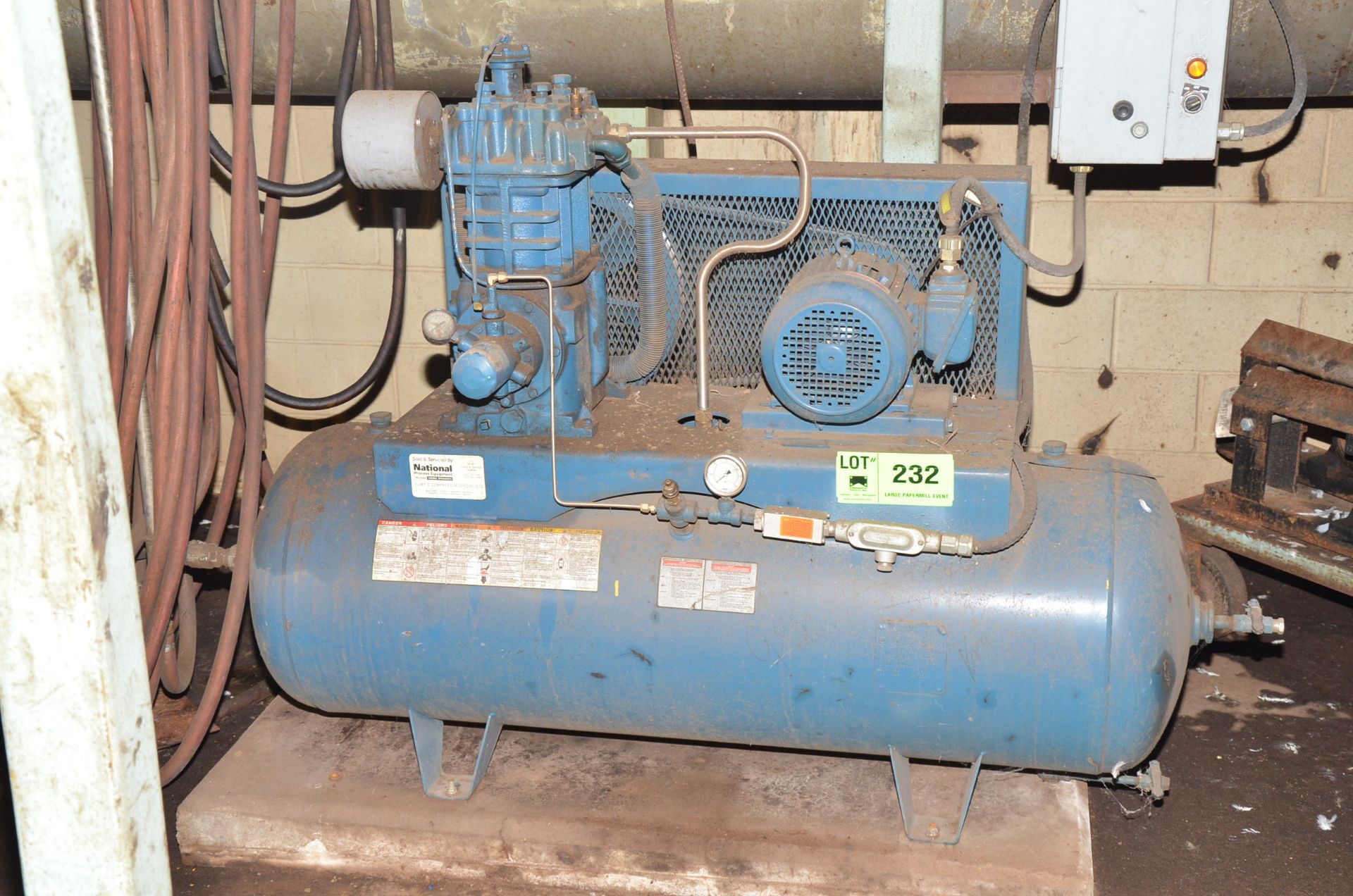 NATIONAL POWER EQUIPMENT 5HP TANK MOUNTED PISTON TYPE AIR COMPRESSOR, S/N: N/A [RIGGING FEES FOR LOT