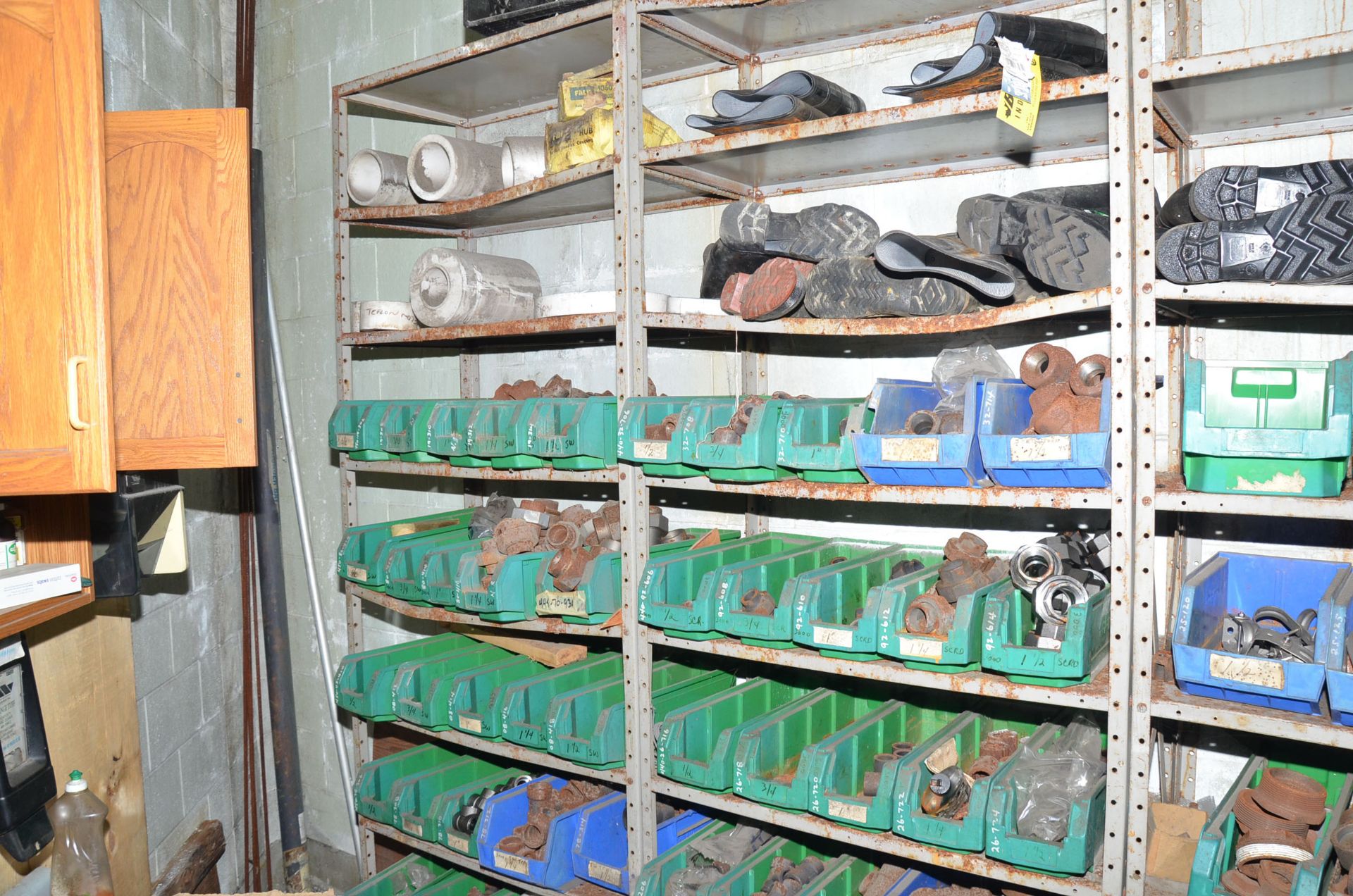 LOT/ (13) SECTIONS OF METAL SHELVING WITH STAINLESS STEEL AND BLACK PLUMBING FITTINGS [RIGGING - Image 12 of 12