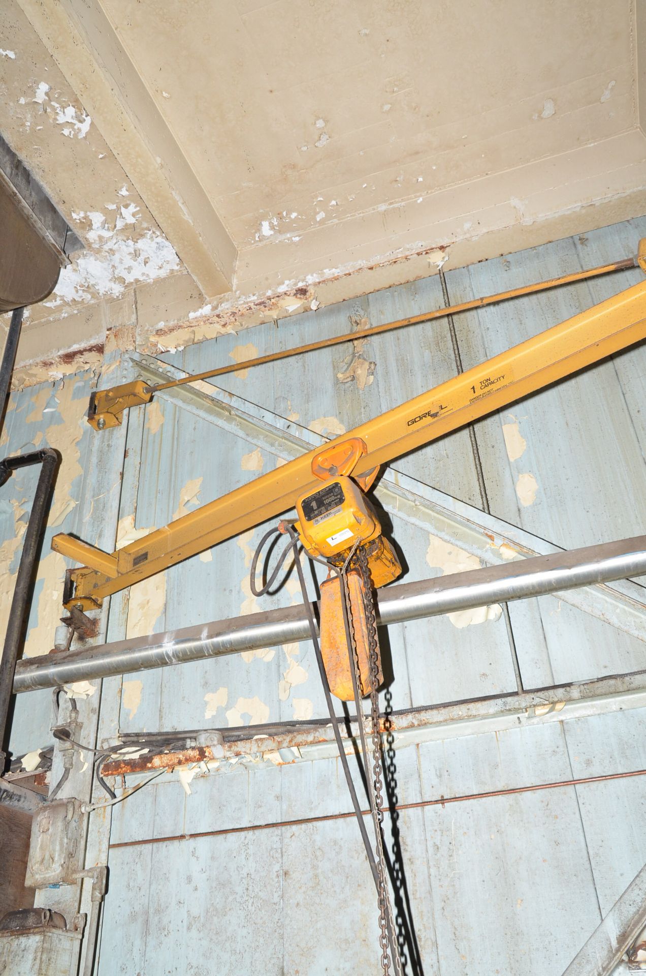 LOT/ KITO 1 TON CAPACITY ELECTRIC CHAIN HOIST WITH COLUMN MOUNTED JIB ARM, S/N N/A [RIGGING FEES FOR - Image 2 of 2