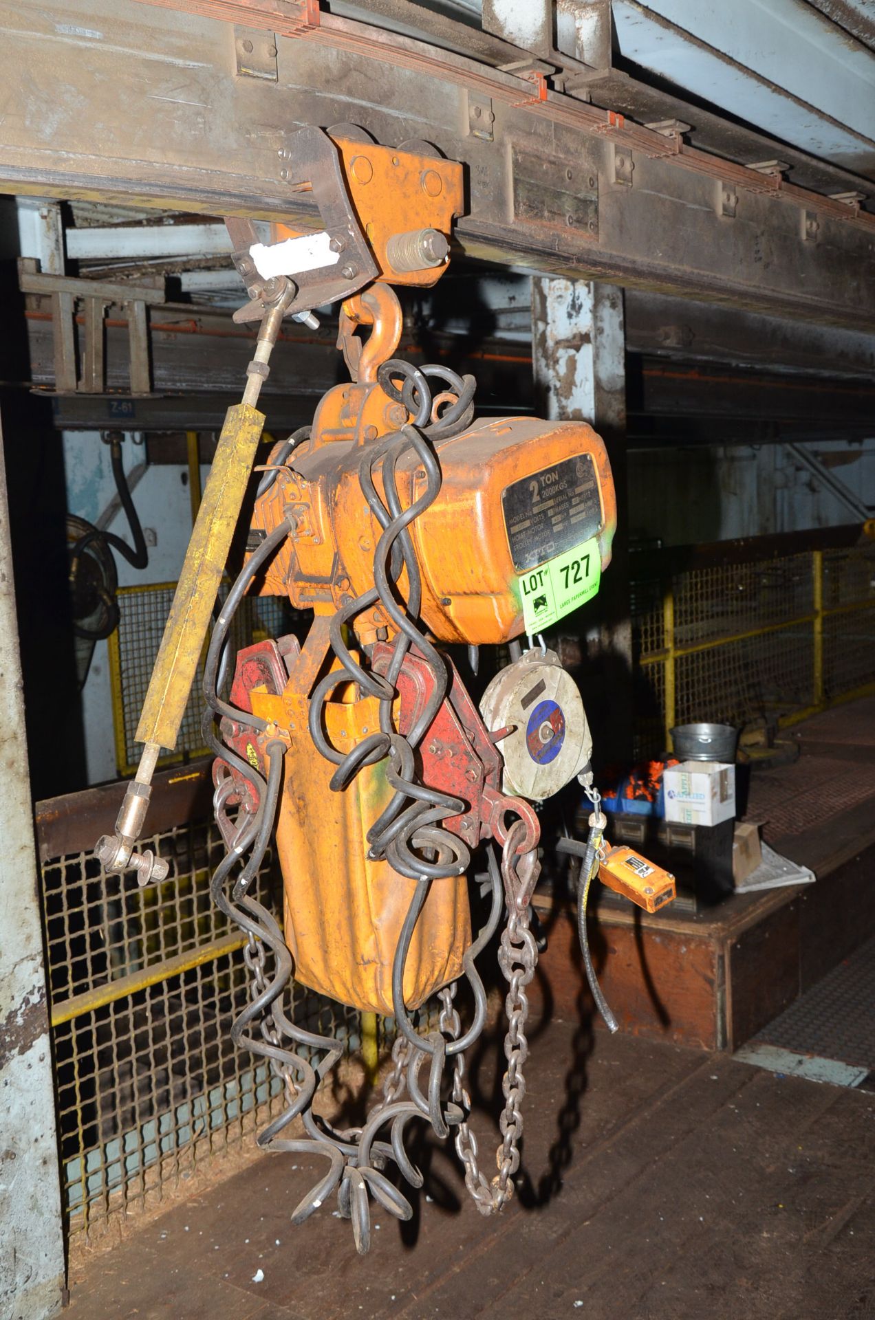 KITO 2 TON CAPACITY ELECTRIC CHAIN HOIST WITH TROLLEY, S/N N/A [RIGGING FEES FOR LOT #727 - $150 USD