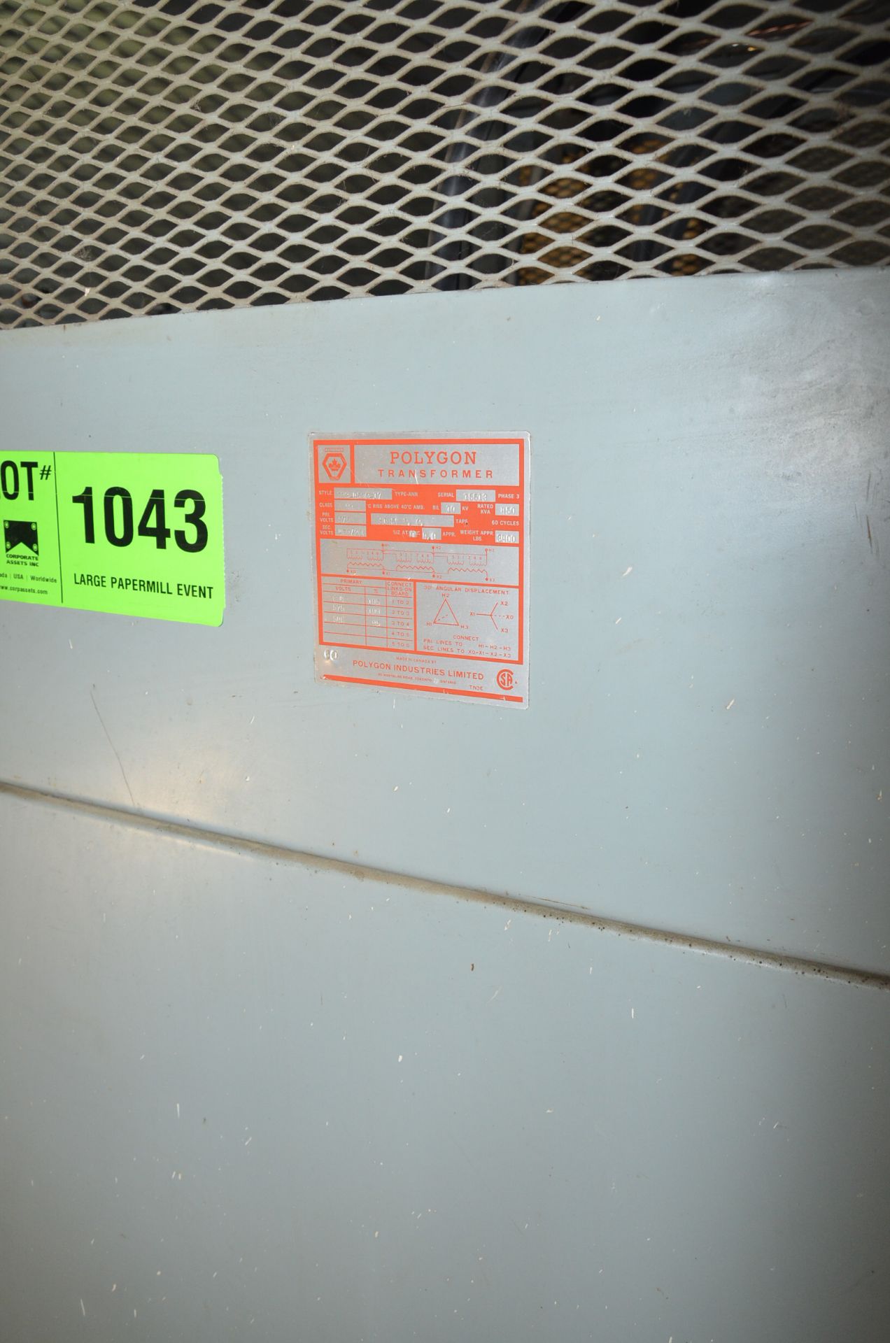 POLYGON 450KVA/575-460/266V/3PH/60HZ DRY TYPE TRANSFORMER, S/N 15513 [RIGGING FEES FOR LOT # - Image 3 of 3