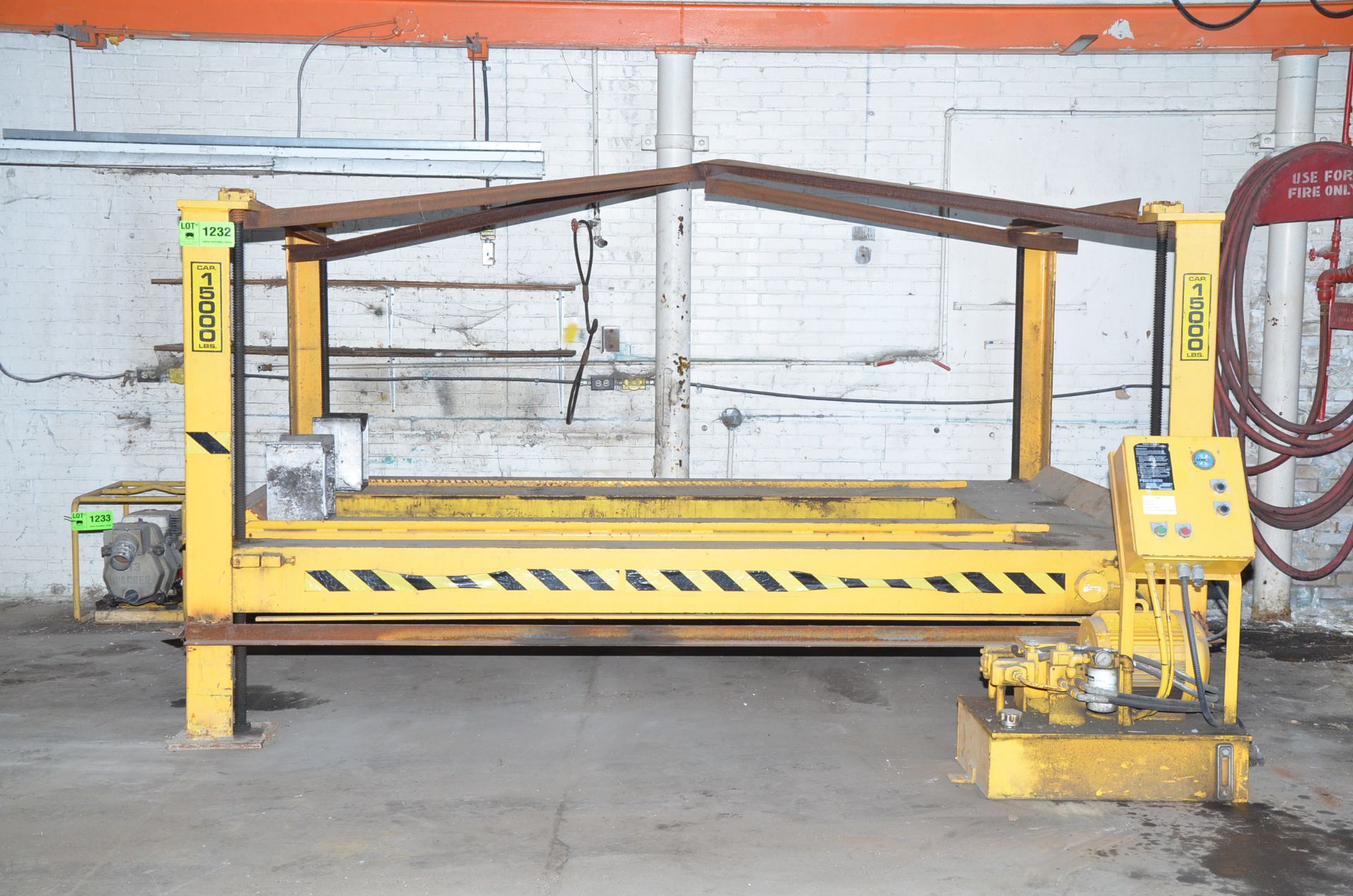 FORKLEVATOR FLJ-15B FOUR POST HYDRAULIC FORKLIFT HOIST WITH 15,000 LBS CAPACITY, 15 HP HYDRAULIC