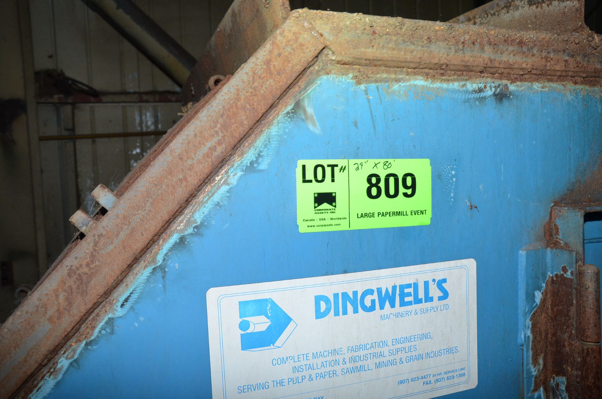 DINGWELLS 24" X 80' APROX. POWERED HORIZONTAL BELT CONVEYOR WITH DISCHARGE CHUTE, S/N N/A [RIGGING