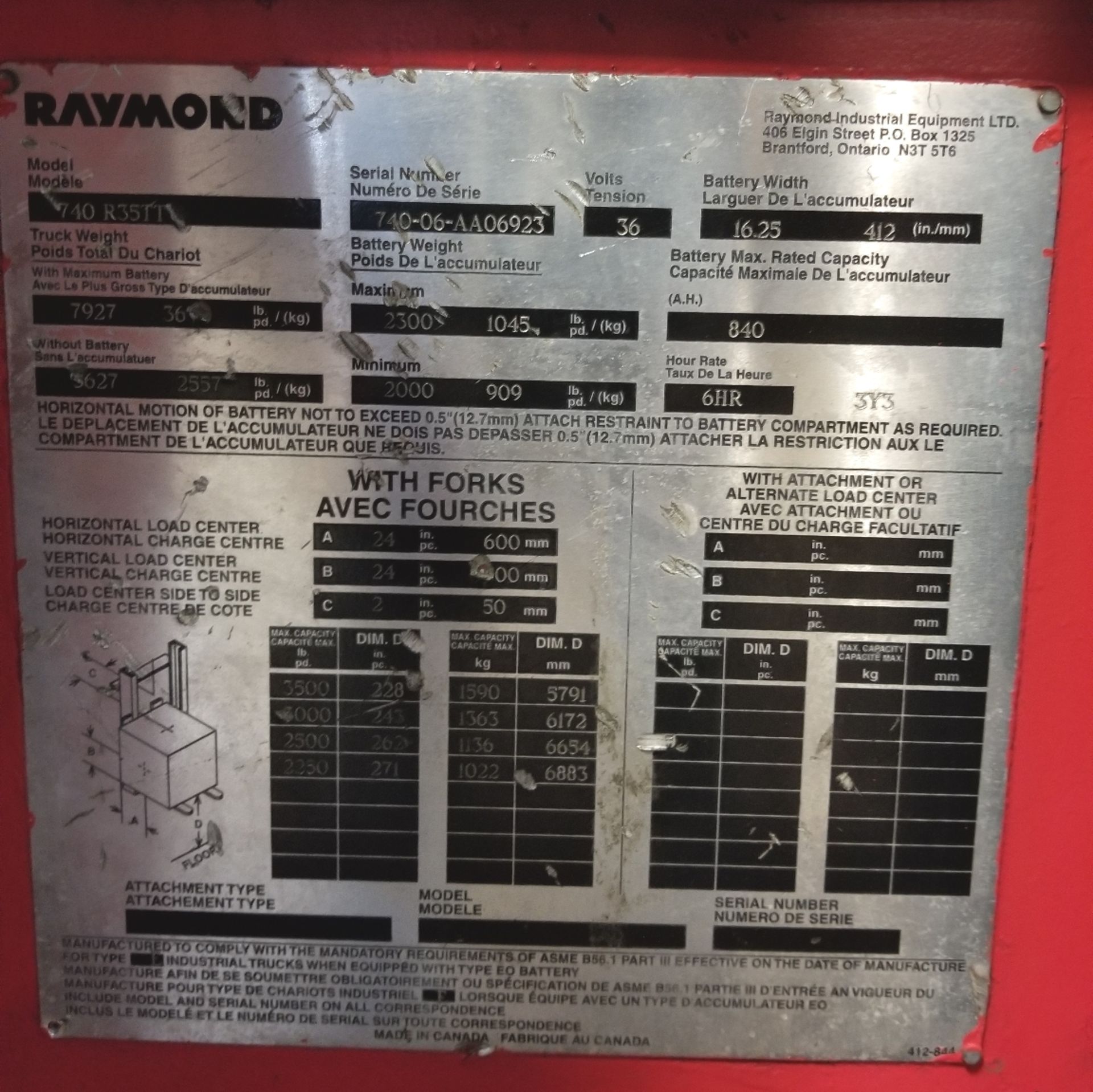 RAYMOND (2006) 740-R35TT 36V ELECTRIC REACH TRUCK WITH 3500 LB. CAPACITY, 271" MAX. VERTICAL LIFT, - Image 7 of 8