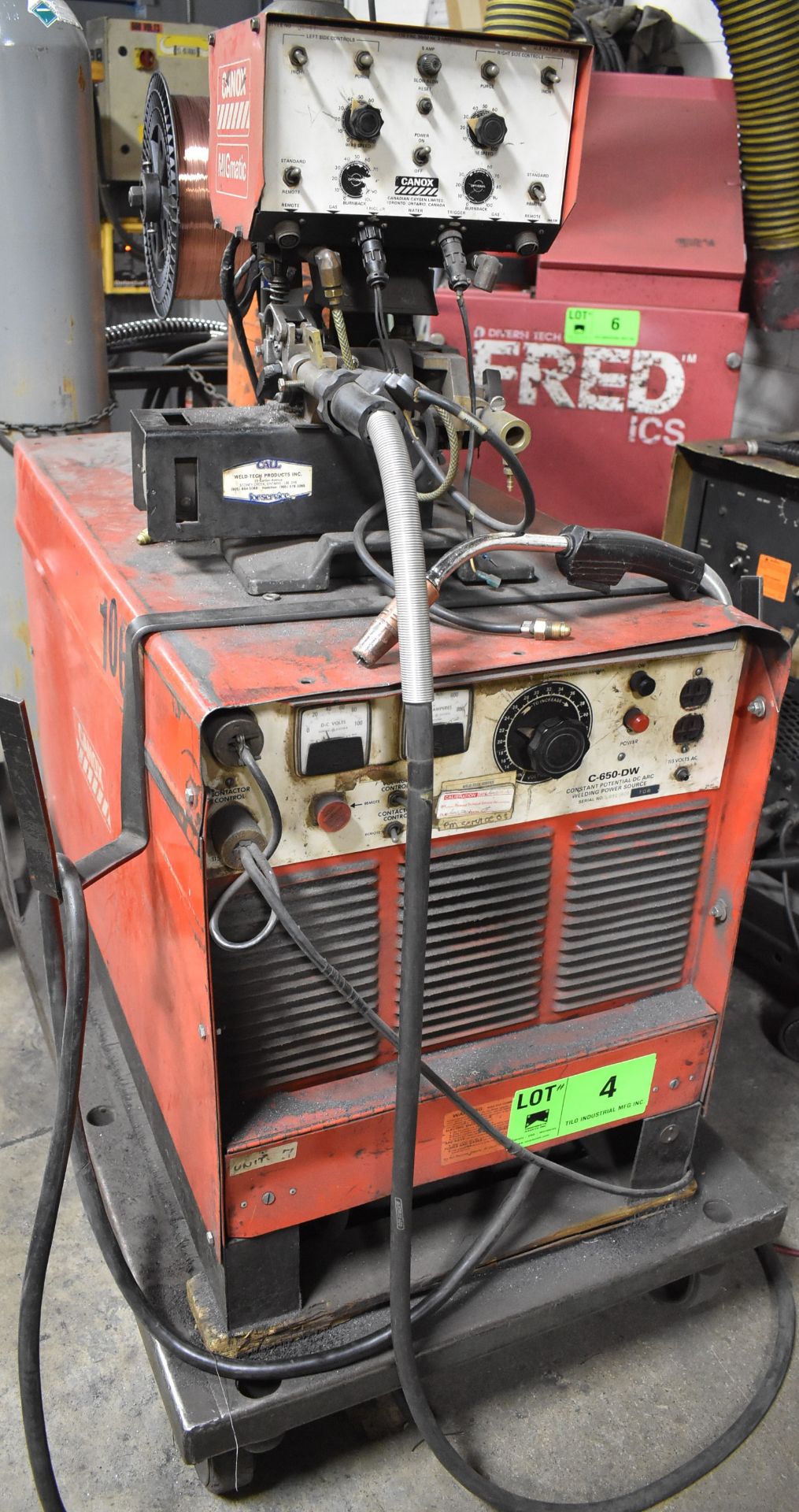 CANOX C-650-DW MIG WELDER WITH CANOX JA-47 TWIN REEL WIRE FEEDER, CABLES & GUN, S/N: UB525609 (NO