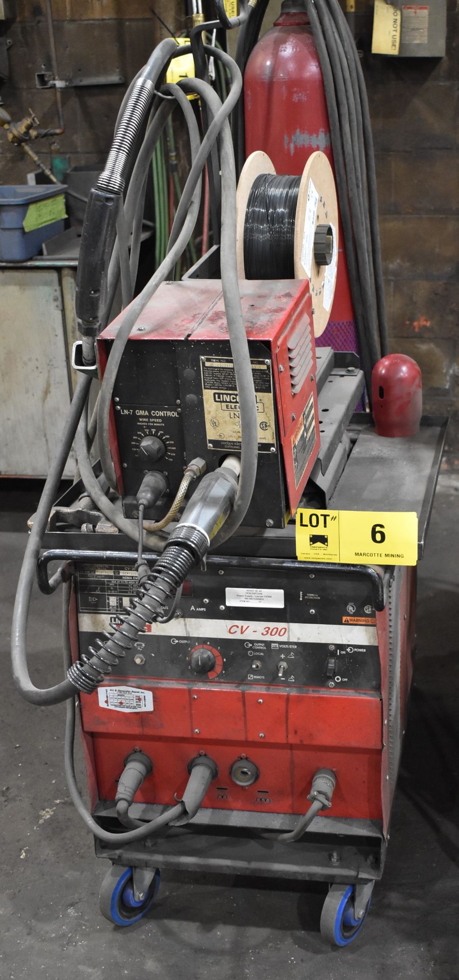 LINCOLN ELECTRIC CV-300 MIG WELDERS WITH LINCOLN ELECTRIC LN-7 WIRE FEEDER, CABLES & GUN, S/N: