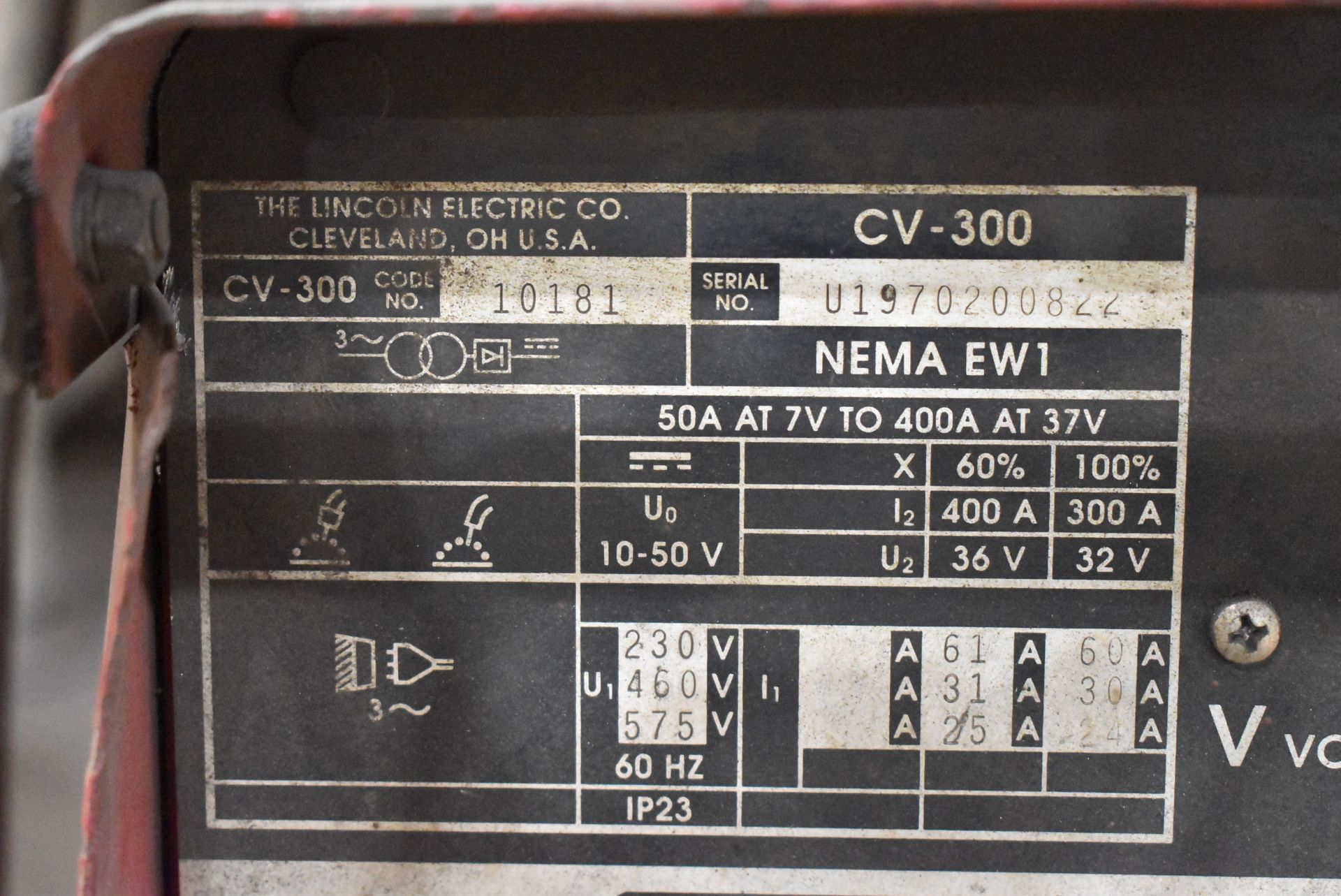 LINCOLN ELECTRIC CV-300 MIG WELDERS WITH LINCOLN ELECTRIC LN-7 WIRE FEEDER, CABLES & GUN, S/N: - Image 4 of 4