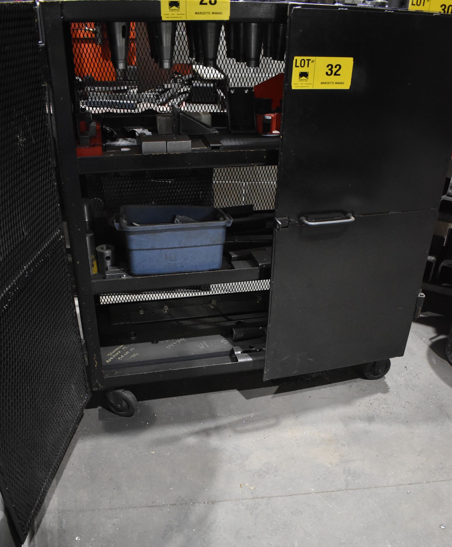 LOT/ TOOLING CABINET WITH CONTENTS - SET-UP BLOCKS & TIE-DOWN CLAMPING