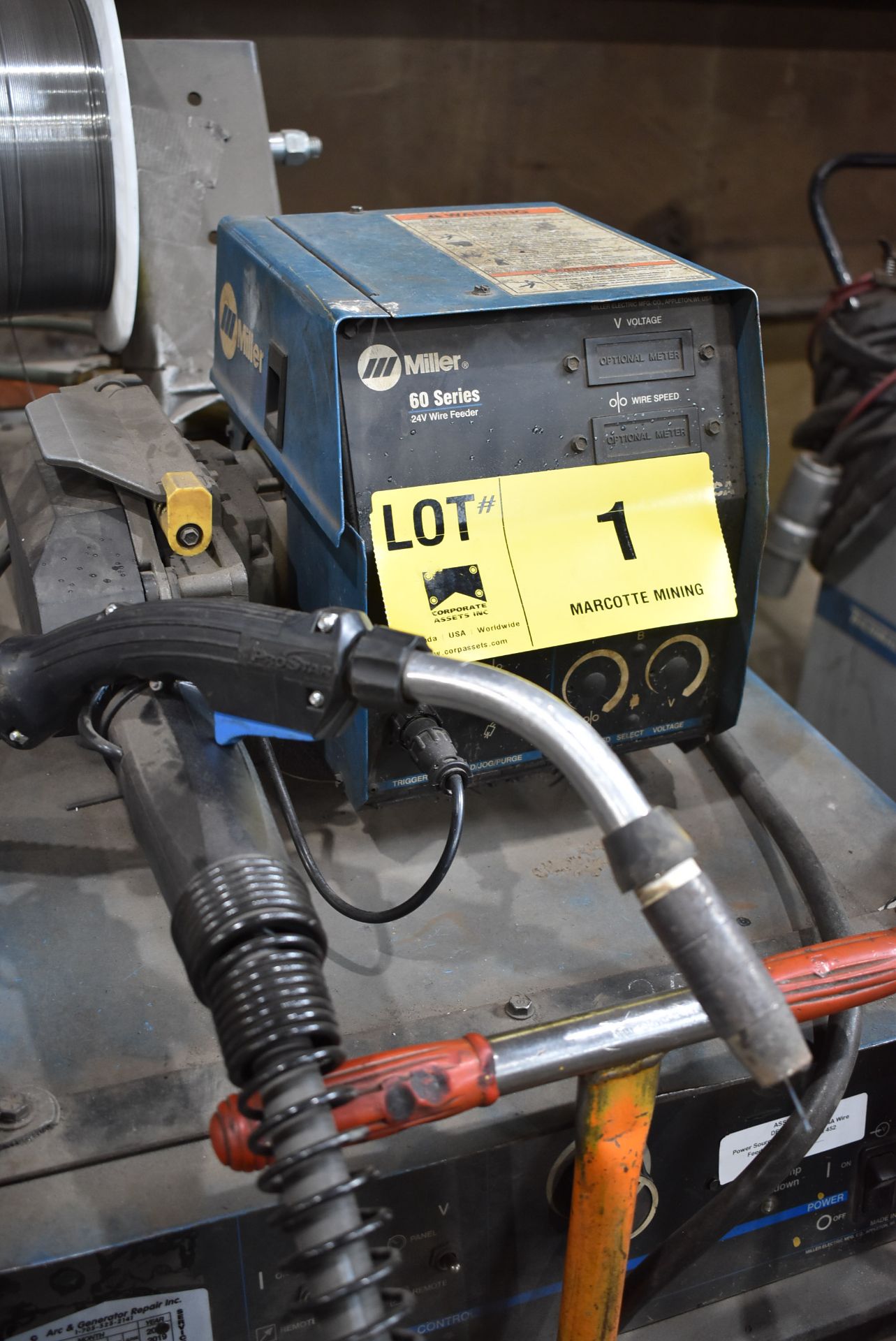 MILLER DELTAWELD 452 DIGITAL MIG WELDER WITH MILLER 60 SERIES 24V WIRE FEEDER, CABLES & GUN, S/N: - Image 2 of 4