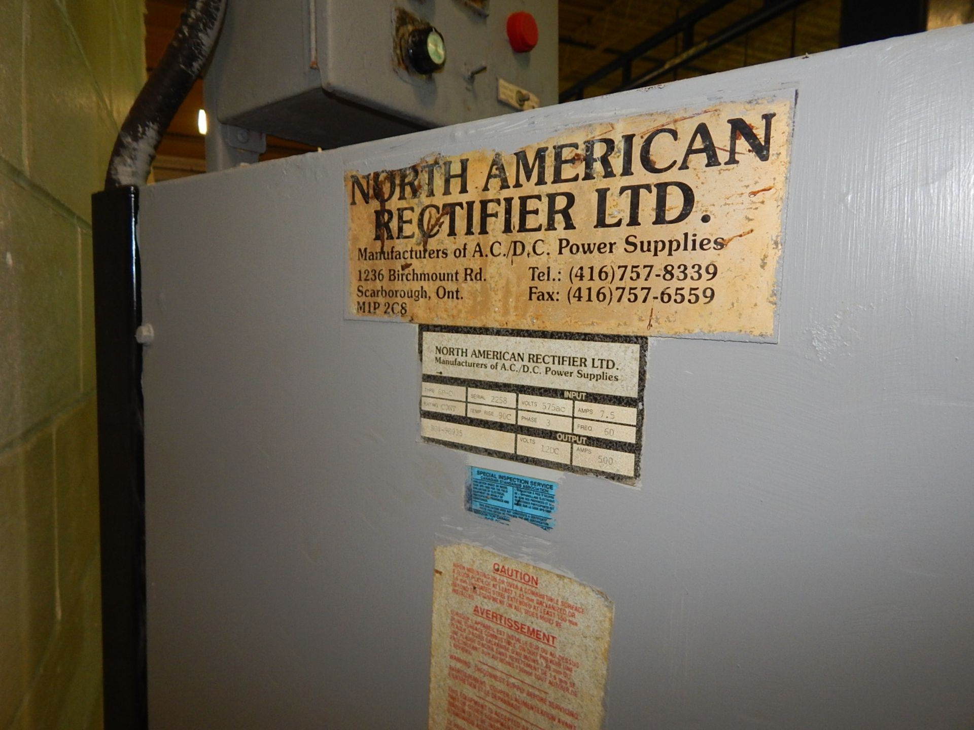 NORTH AMERICAN RECTIFIER 6PF-C 2500 AMP PORTABLE RECTIFIERS, S/N: N/A, N/A, N/A (CI) (LOCATED AT 144 - Image 2 of 2