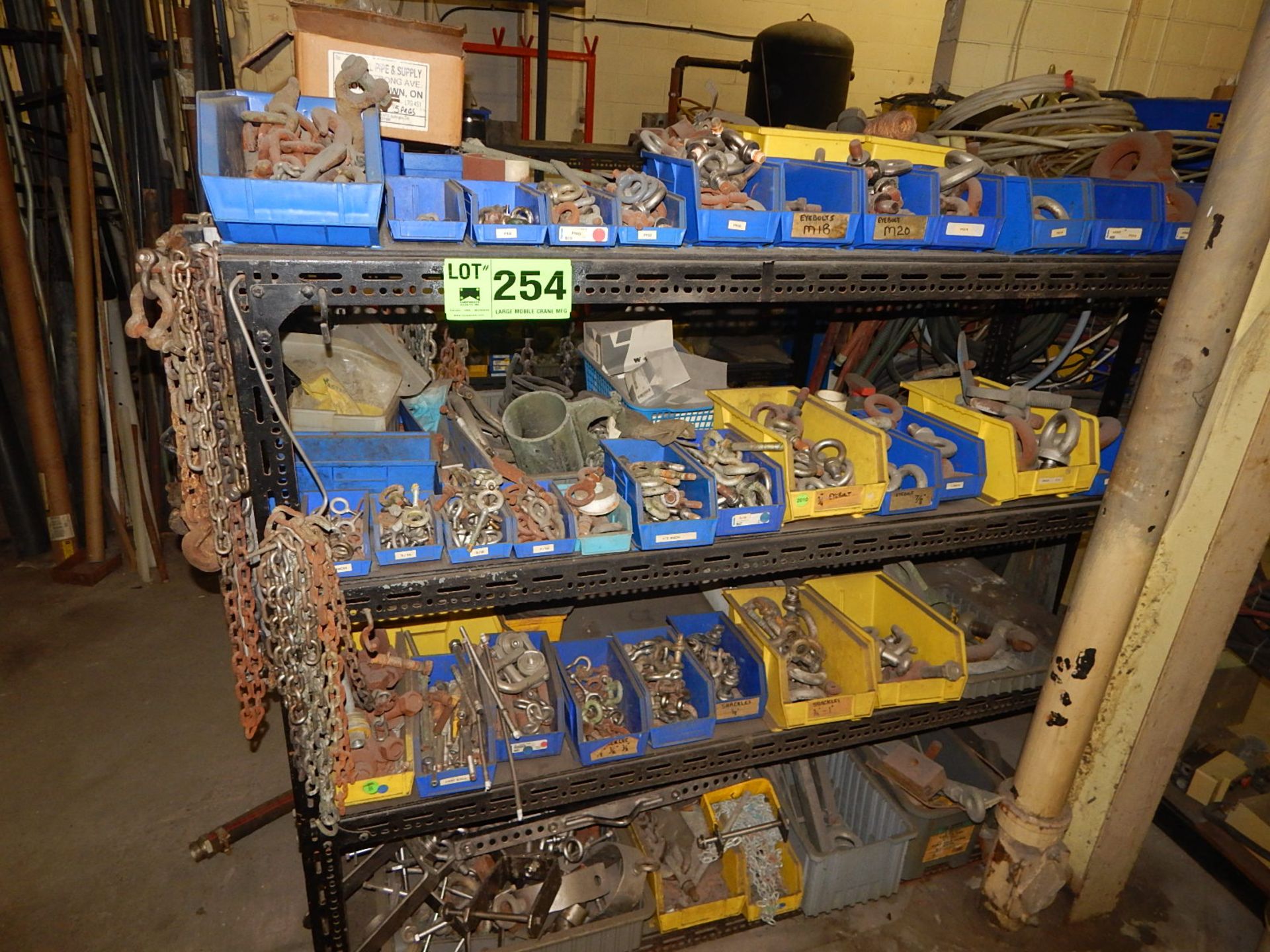 LOT/ SHELF WITH CONTENTS EYE BOLTS AND SHACKLES (LOCATED AT 144 ARMSTRONG AVE, GEORGETOWN)