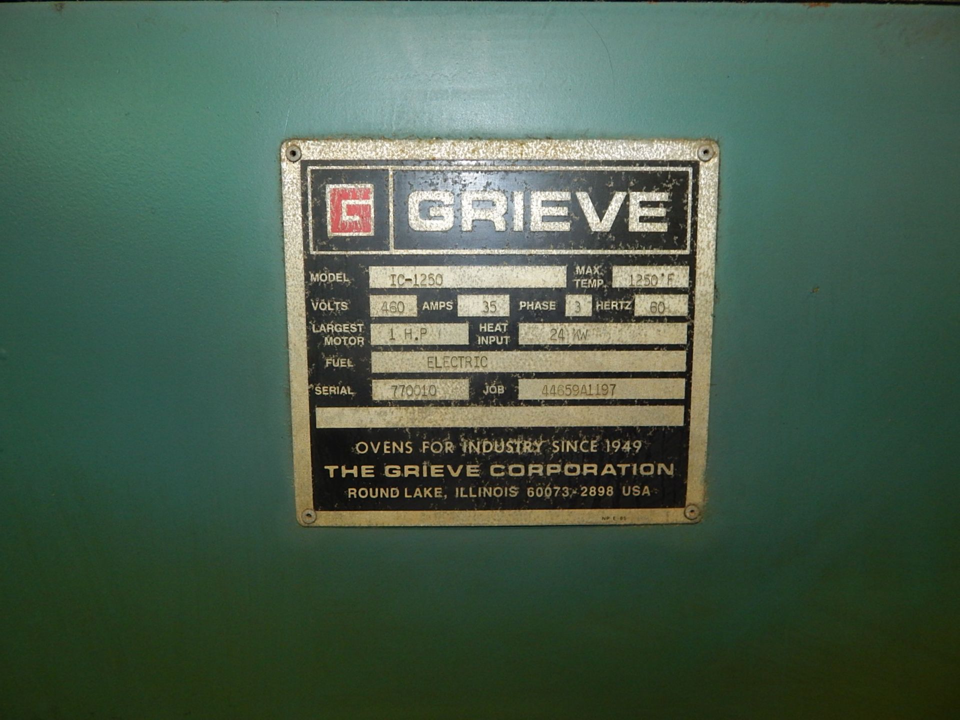 GRIEVE IC-1250 INERT ATMOSPHERE ELECTRIC OVEN WITH 36"W X 40"D X 36"H INTERIOR DIMENSIONS, 1,250 - Image 5 of 5