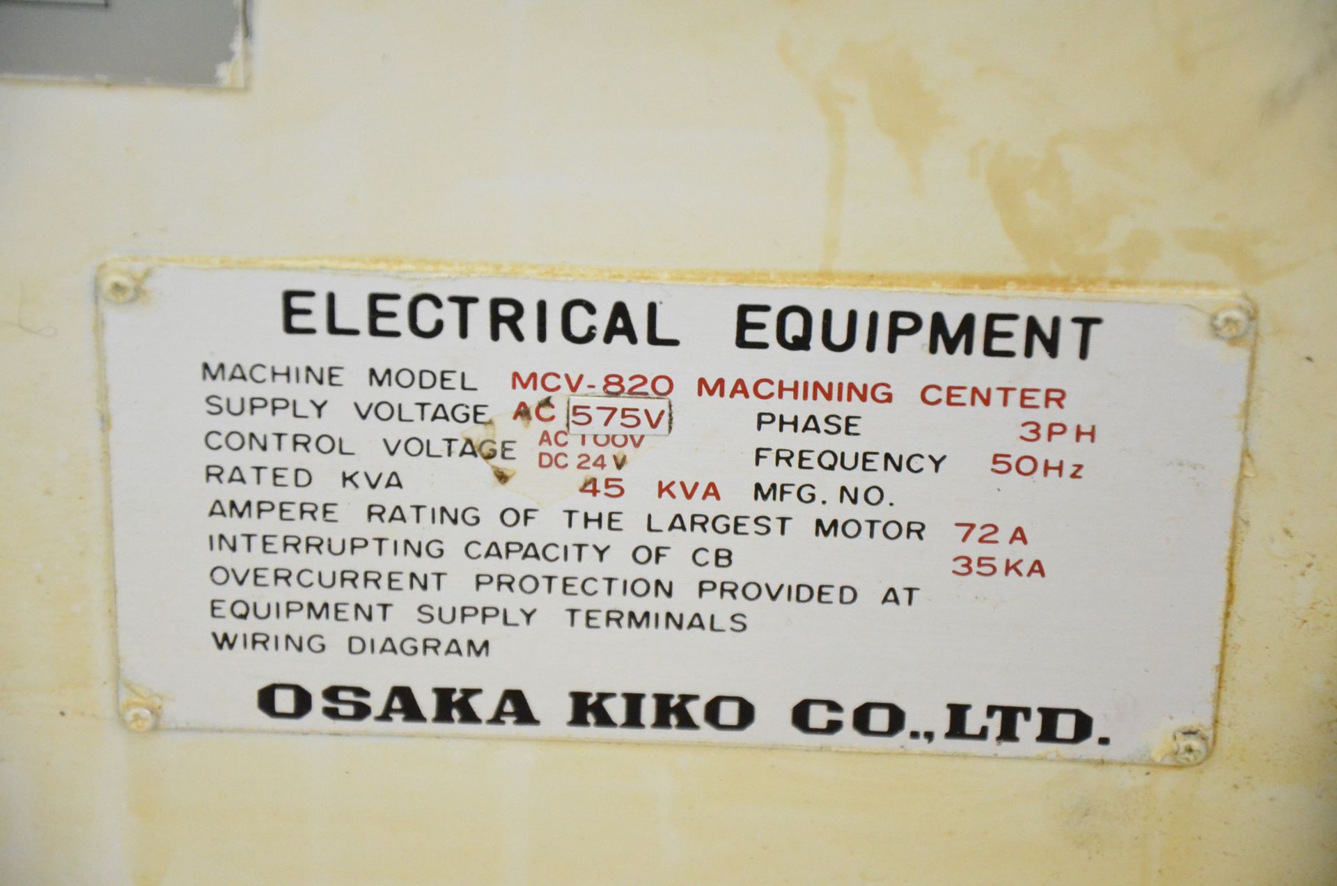 OKK MCV 820 CNC VERTICAL MACHINING CENTER WITH FANUC 11M CNC CONTROL, 32" X 78" T-SLOT TABLE, - Image 10 of 15