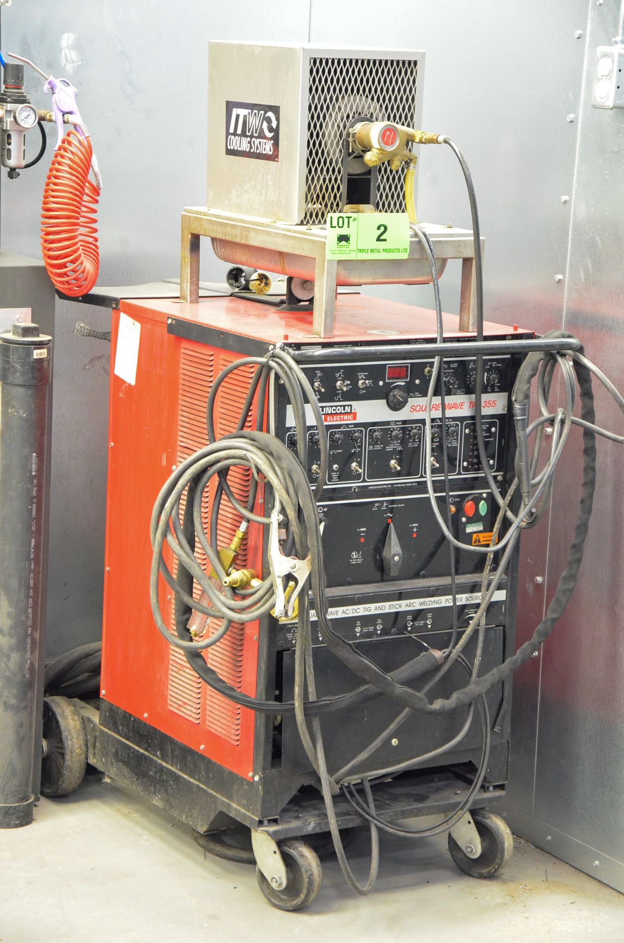 LINCOLN ELECTRIC SQUARE WAVE TIG-355 DIGITAL TIG WELDER WITH CABLES & GUN, ITW COOLING SYSTEMS - Image 2 of 4