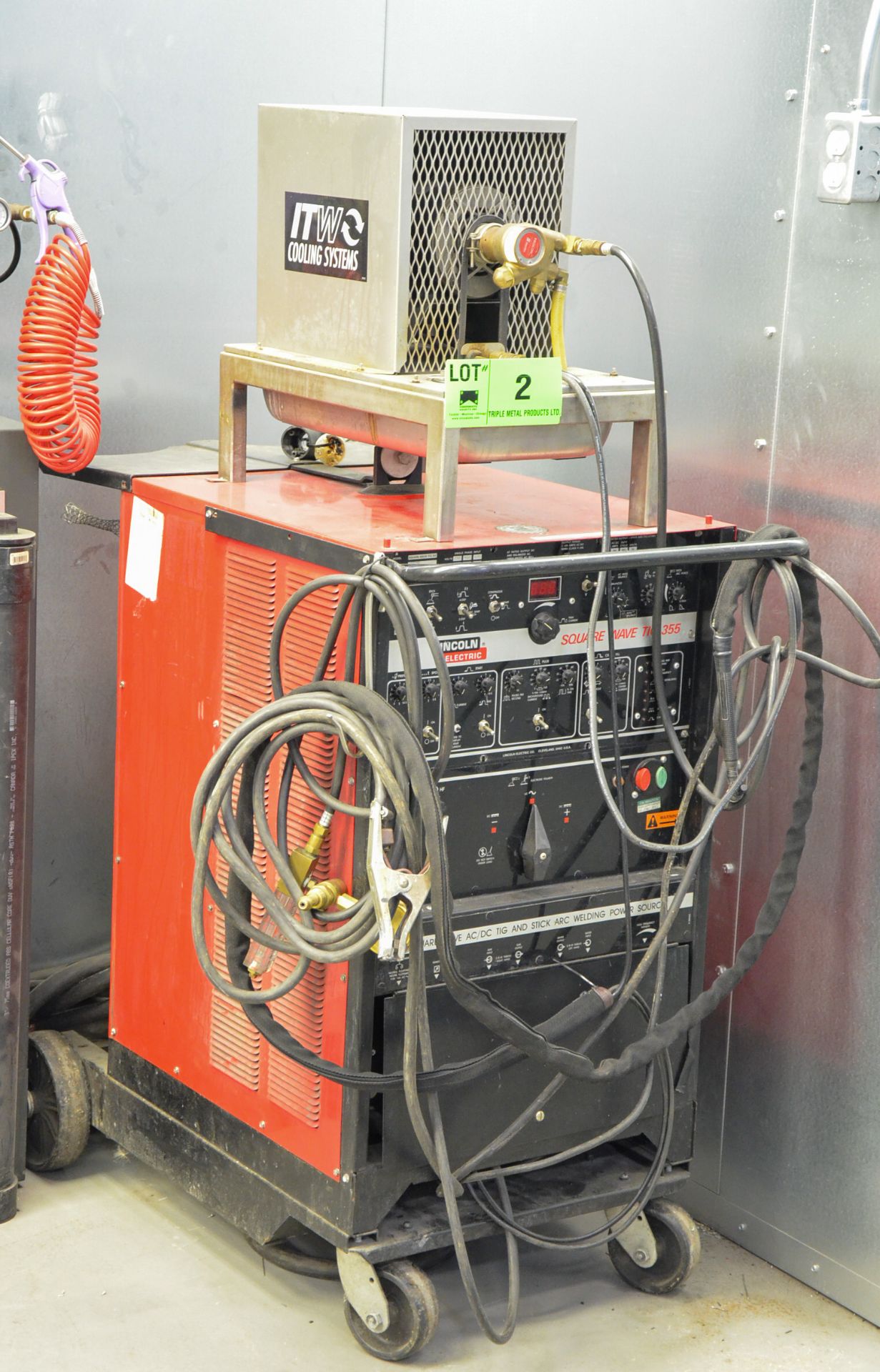 LINCOLN ELECTRIC SQUARE WAVE TIG-355 DIGITAL TIG WELDER WITH CABLES & GUN, ITW COOLING SYSTEMS