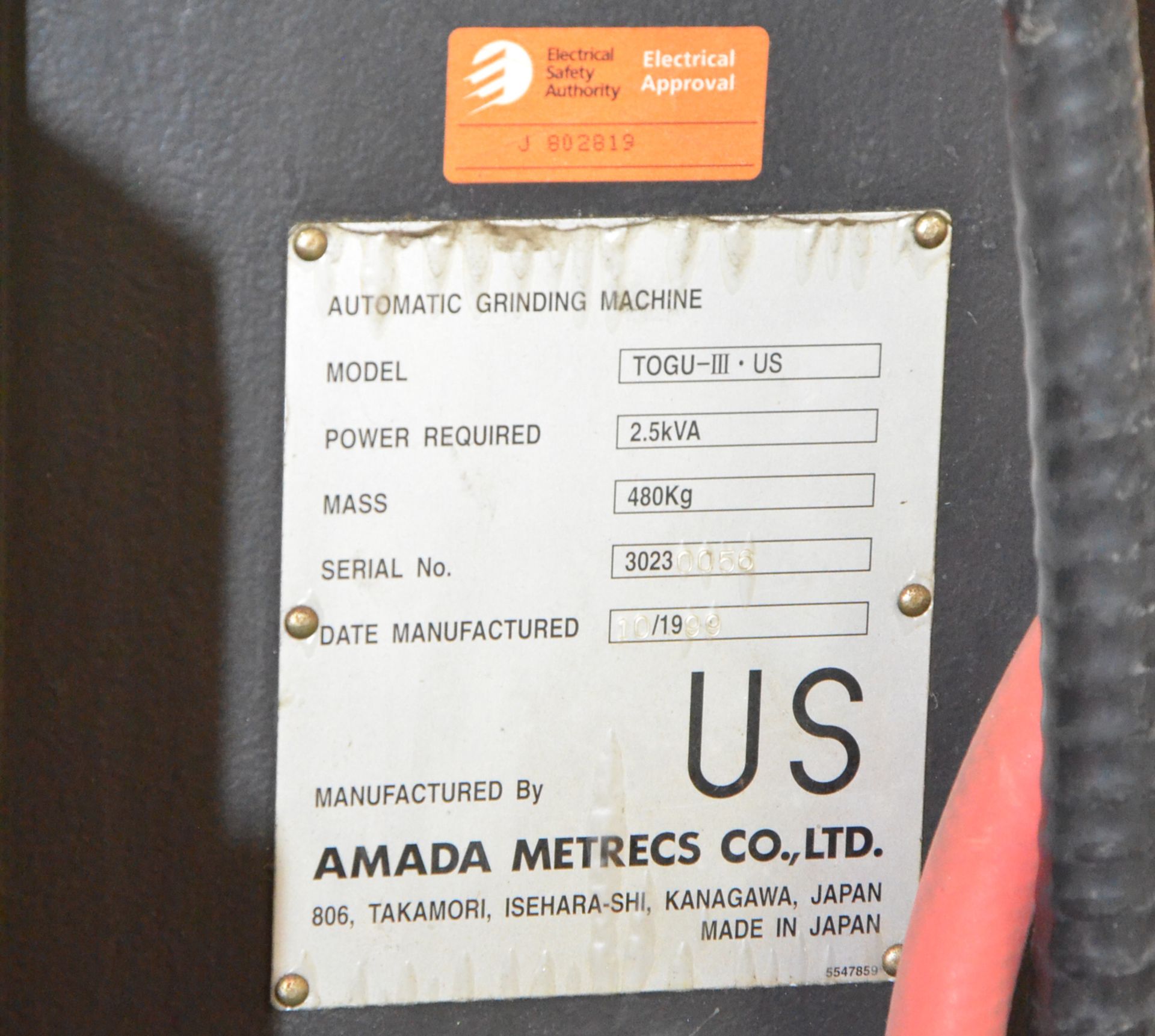 AMADA TOGU-III.US PUNCH & DIE GRINDER WITH 6.5" 3 JAW CHUCK, 5" GRINDING WHEEL, SPEEDS TO 3000 - Image 6 of 7