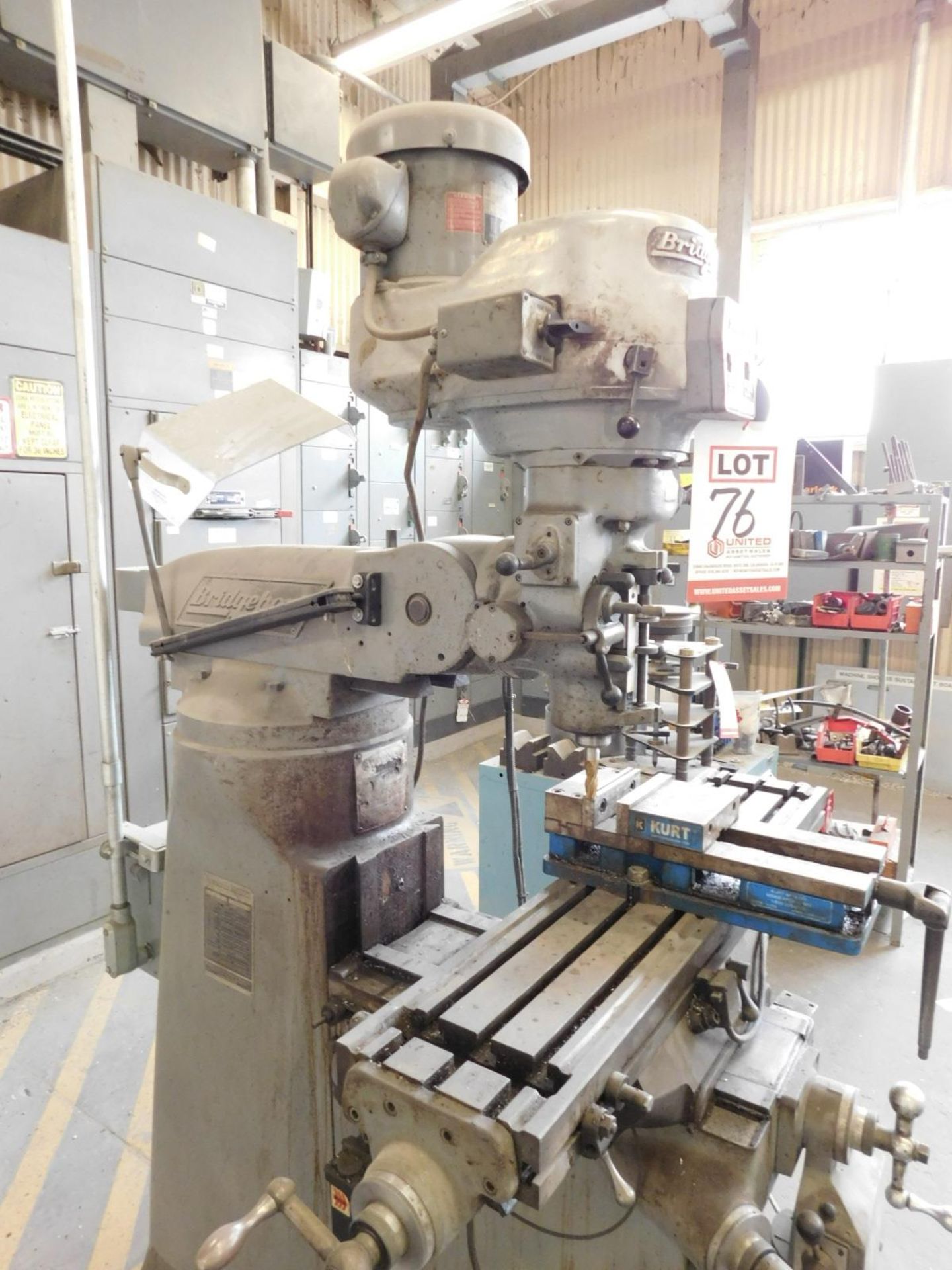 BRIDGEPORT VERTICAL MILL, 9" X 42" TABLE, POWER FEED, W/ FAGOR 20I-M DRO, J-HEAD, KURT 6" VISE, S/N: - Image 2 of 3