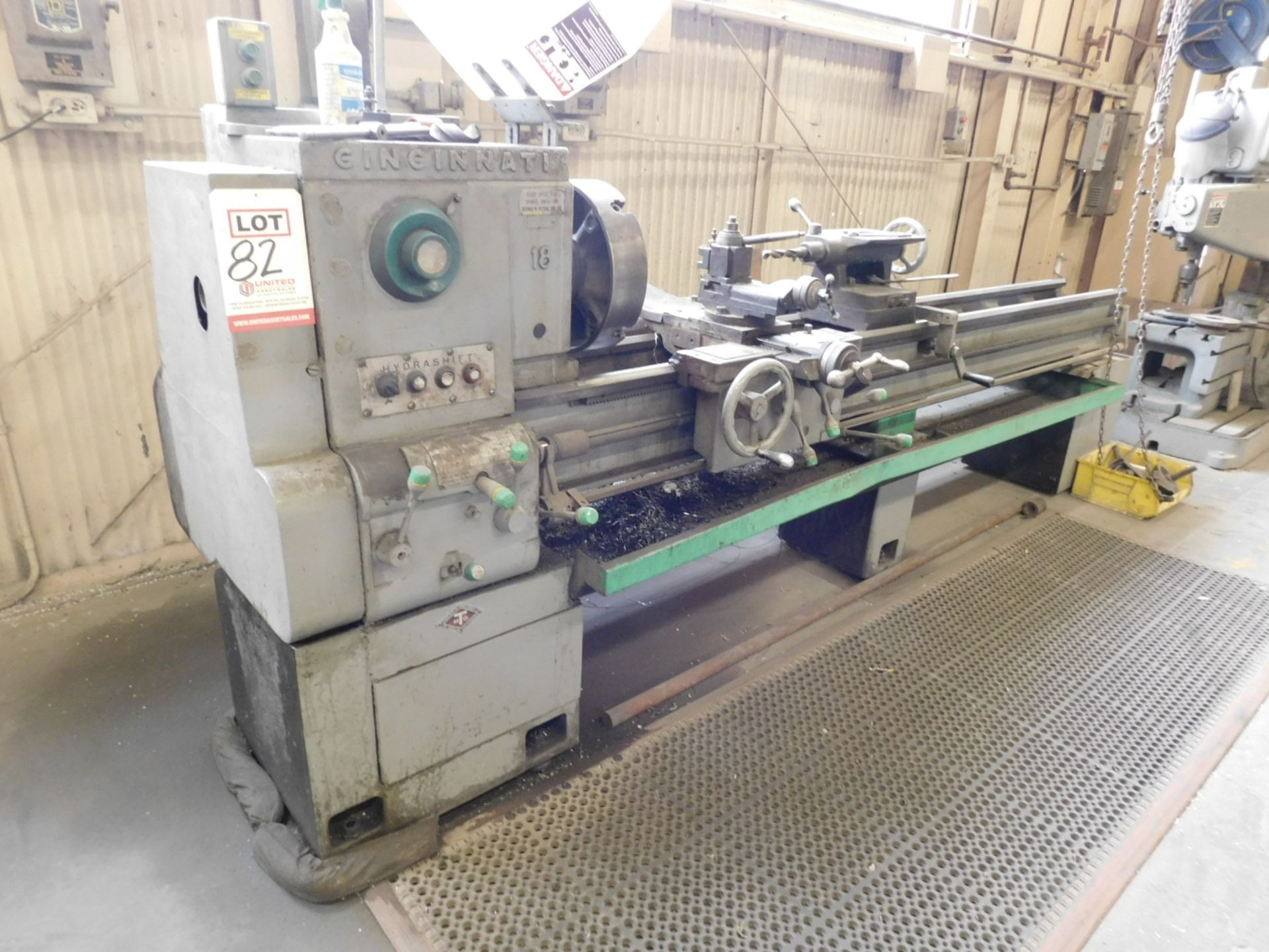 CINCINNATI 18 LATHE WITH 15" 4-JAW CHUCK, TAILSTOCK, (3) STEADY REST, 12" 3-JAW CHUCK, S/N: N/A [