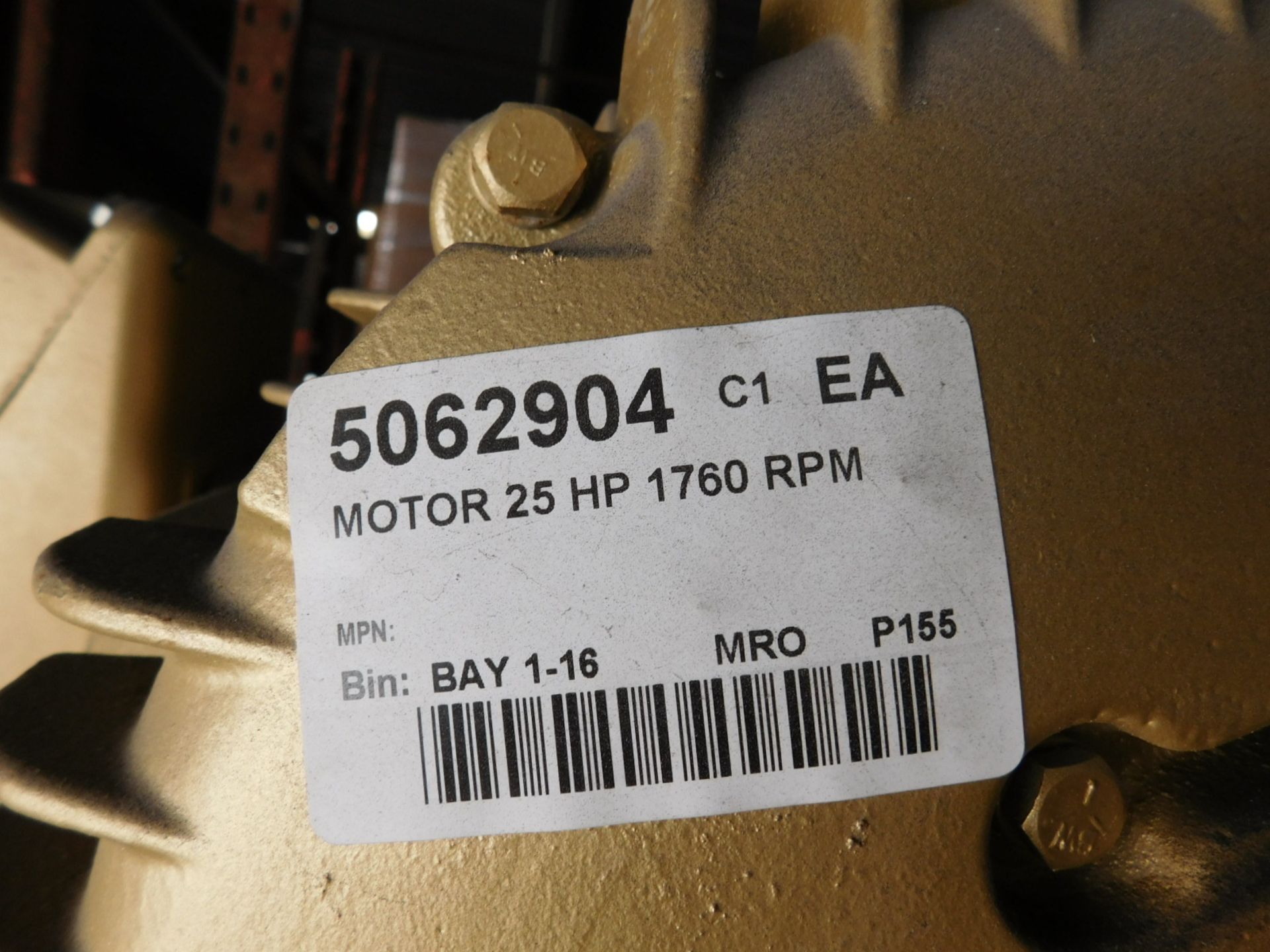 25 HP MOTOR, 5062904, 1760 RPM, S/N: N/A (DELAYED PICKUP - FEBRUARY 15, 2021) - Image 2 of 3