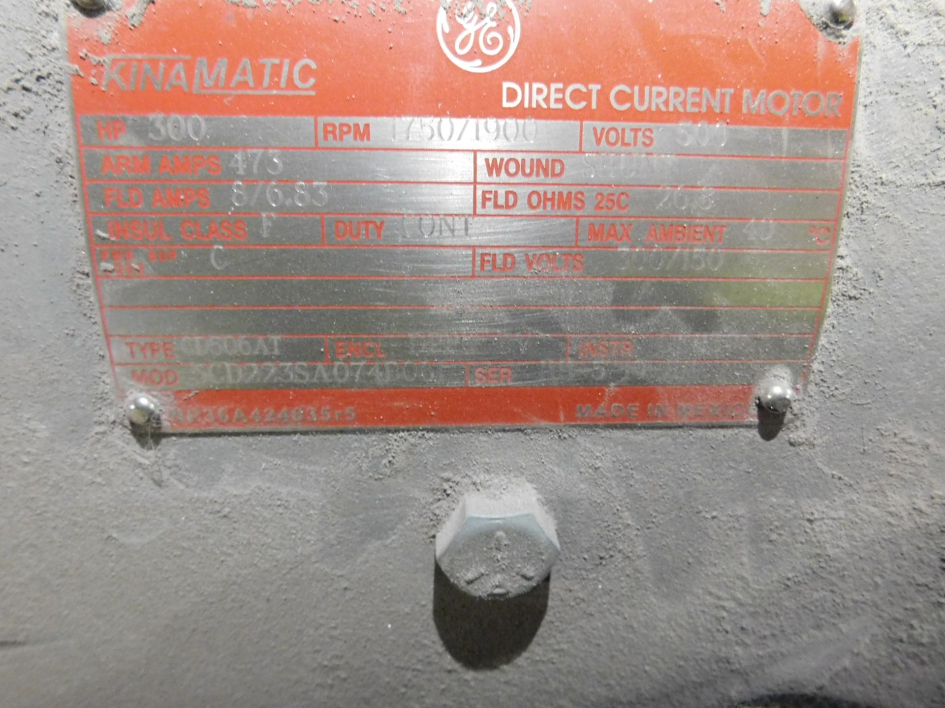 GE 300 HP MOTOR, 1750/1900 RPM, 500V, S/N: N/A [RIGGING FEE FOR LOT #40 - $200 USD PLUS APPLICABLE - Image 2 of 3