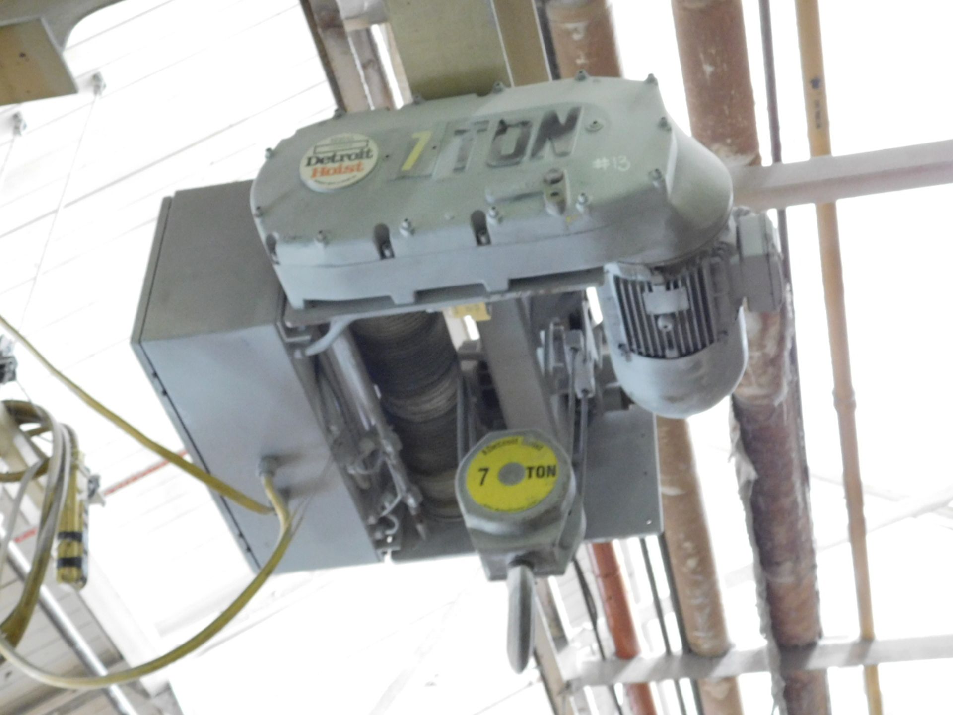 DETROIT HOIST 7-TON MONORAIL WIRE ROPE HOIST, S/N: N/A [RIGGING FEE FOR LOT #105 - $750 USD PLUS