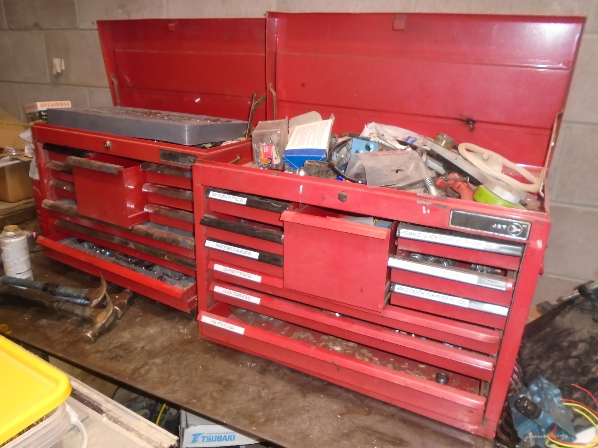 LOT/ (2) JET TOOL BOXES WITH CONTENTS - TOOLS & SHOP SUPPLIES