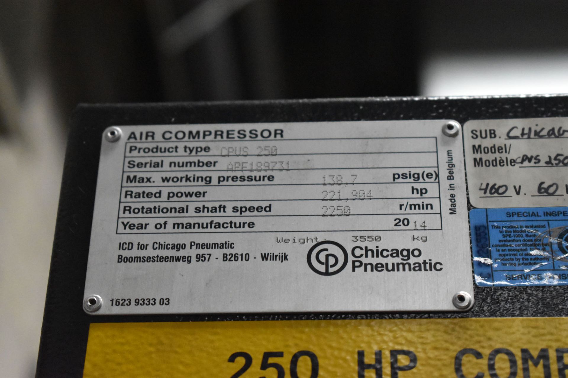 CHICAGO PNEUMATIC (2014) CPVS250 250 HP ROTARY SCREW AIR COMPRESSOR WITH APPROX. 36,545HOURS ( - Image 5 of 5