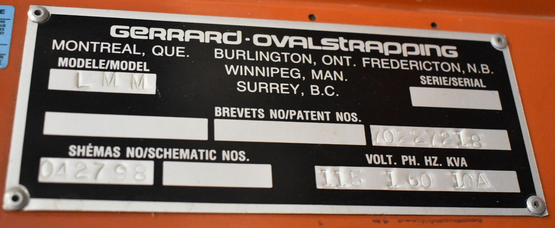 GERRARD-OVALSTRAPPING LLM PORTABLE STRAPPING/BANDING MACHINE (LOCATED IN BRAMPTON, ON) [RIGGING FEES - Image 3 of 3