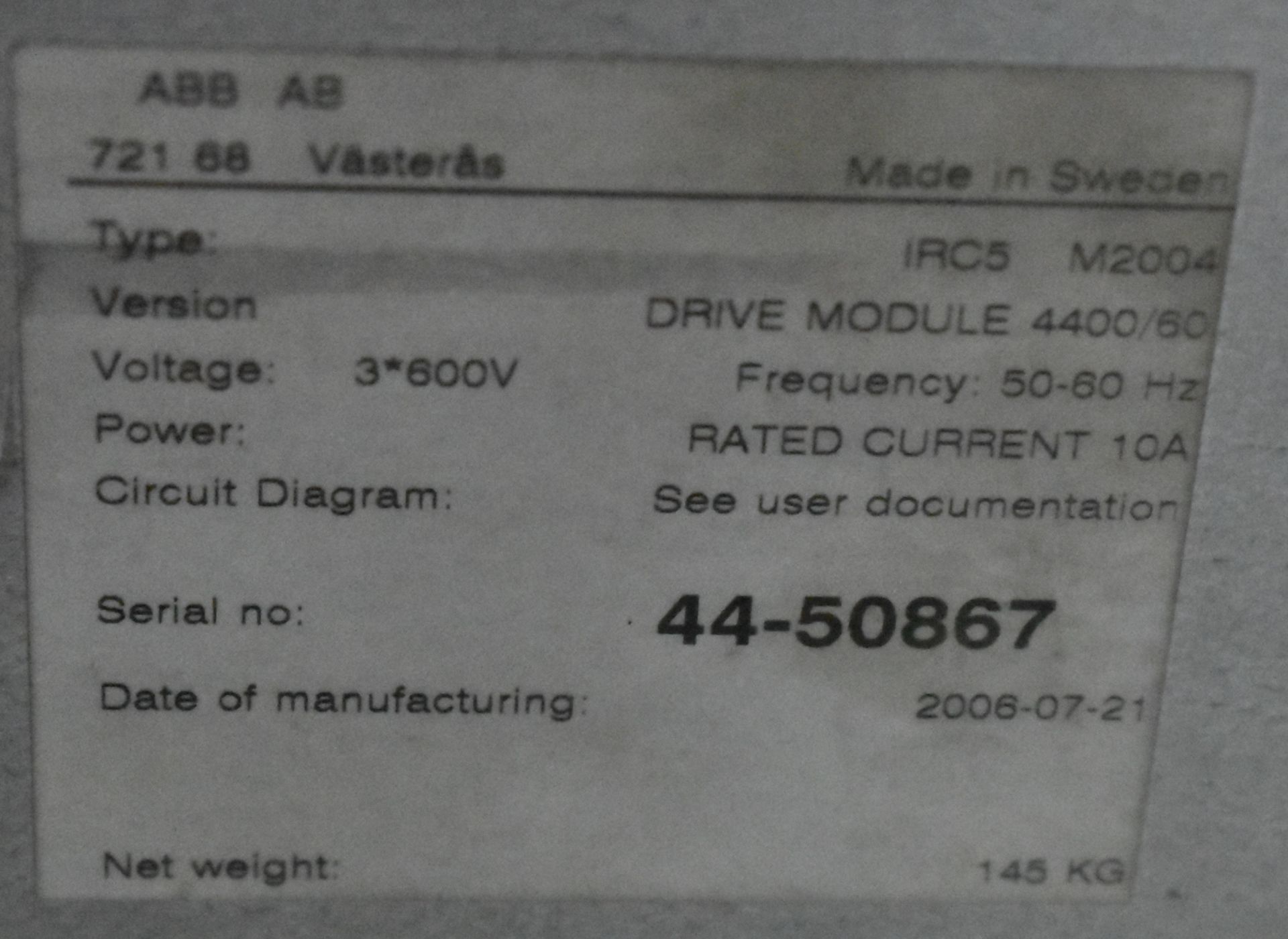 ABB (2006) IRB 4400 FOUNDRY PLUS 6 AXIS INDUSTRIAL ROBOT WITH ABB IRC5 CONTROL & TEACH PAD, S/N: - Image 9 of 9