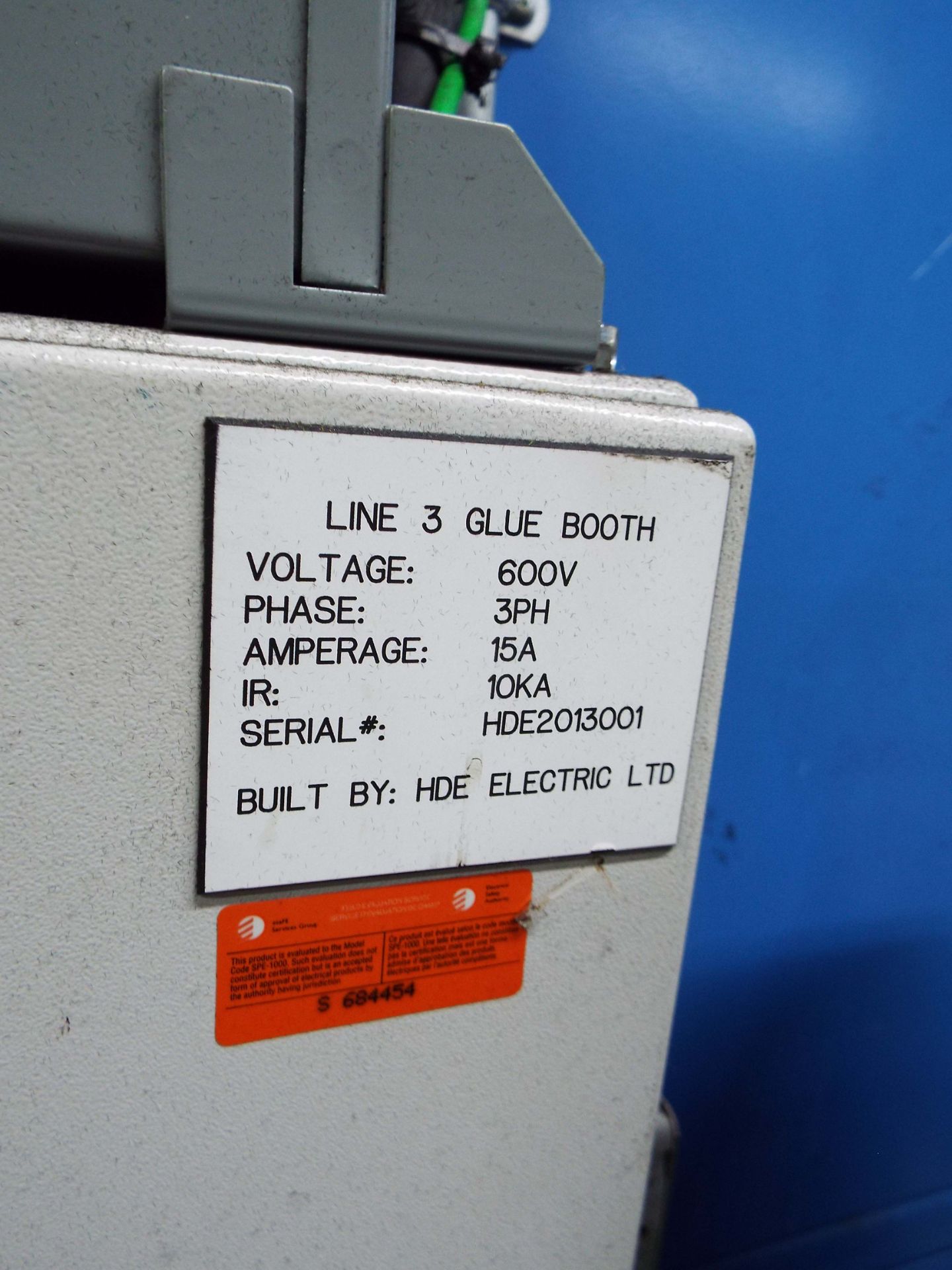 HDE ELECTRIC IN-LINE GLUE BOOTH WITH (3) GLUE STATIONS, LIGHTS, S/N: HDE2013001 (CI) - Image 9 of 11