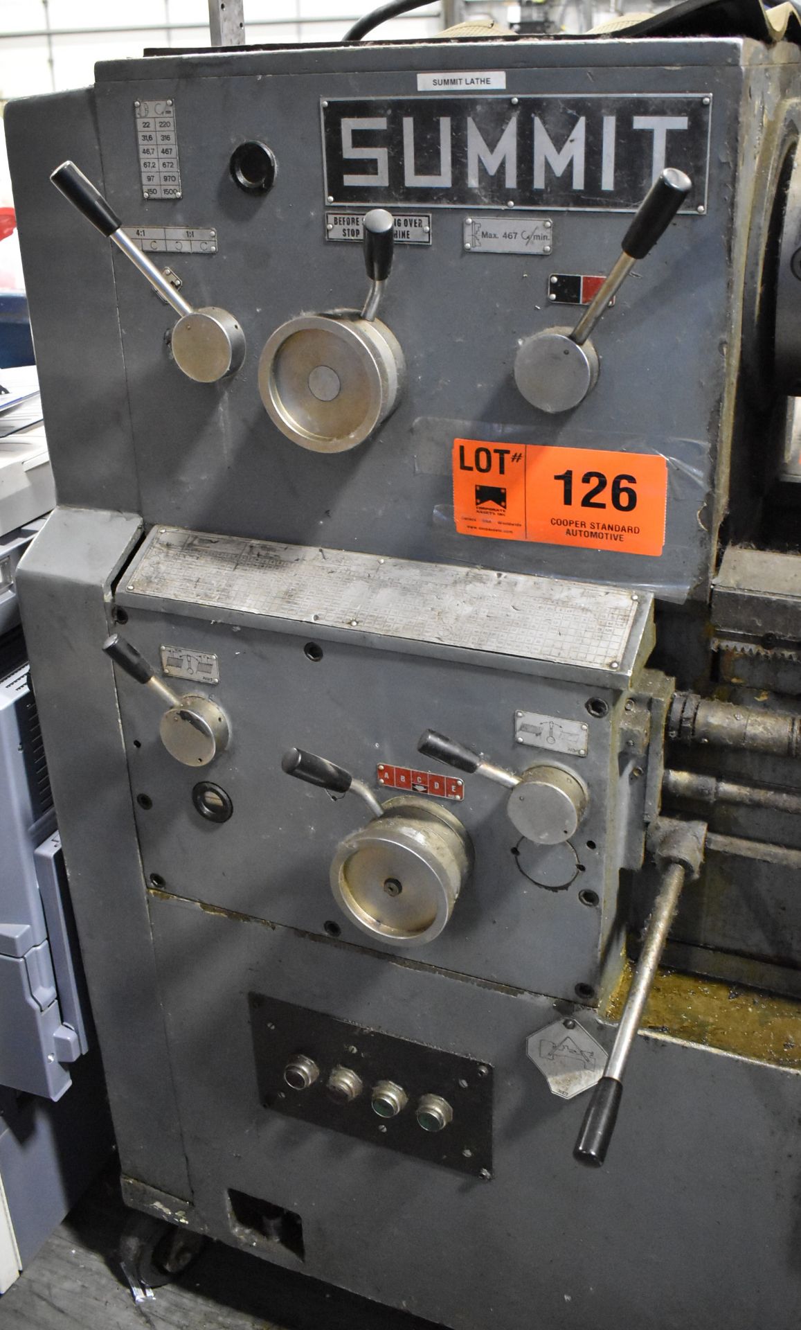 SUMMIT GAP BED ENGINE LATHE WITH 20" SWING OVER BED, 62" BETWEEN CENTERS, SPEEDS TO 1500 RPM, 12" - Image 2 of 5