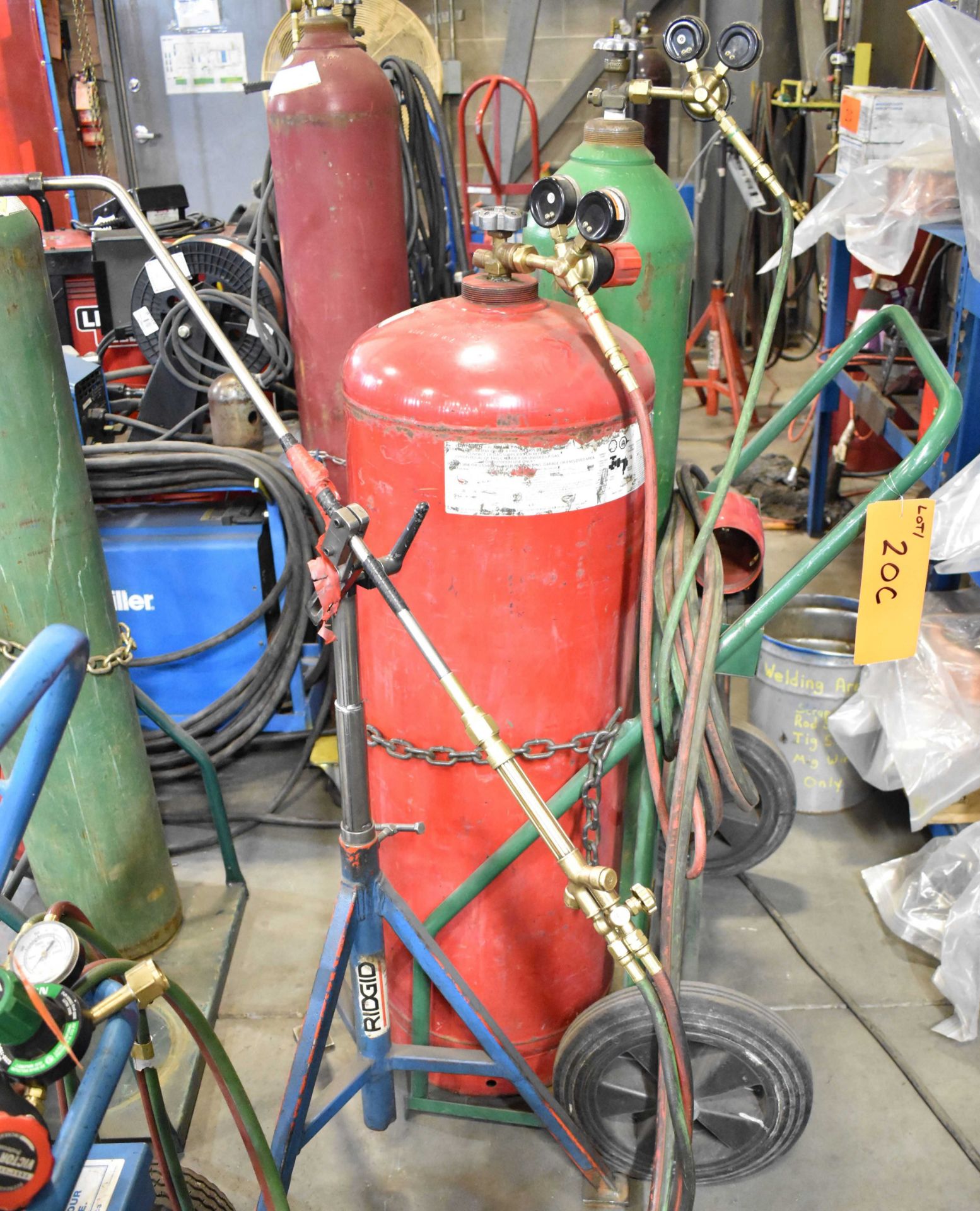 LOT/ OXY-ACETYLENE TANK CADDY WITH TORCH, GAUGES & HOSE (NO TANKS)