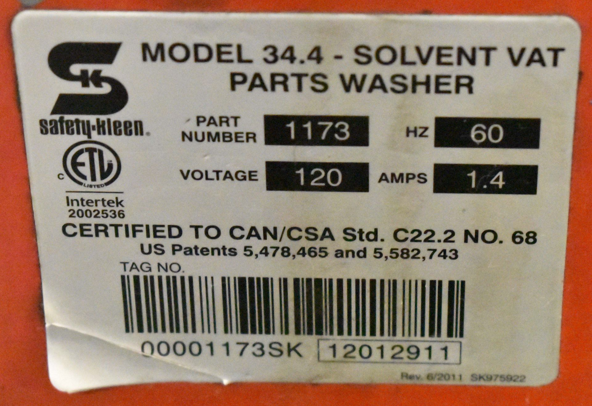 SAFETY KLEEN MODEL 34.4 TANK-TYPE PARTS WASHER [RIGGING FEES FOR LOT #36 - $25 USD PLUS APPLICABLE - Image 3 of 3