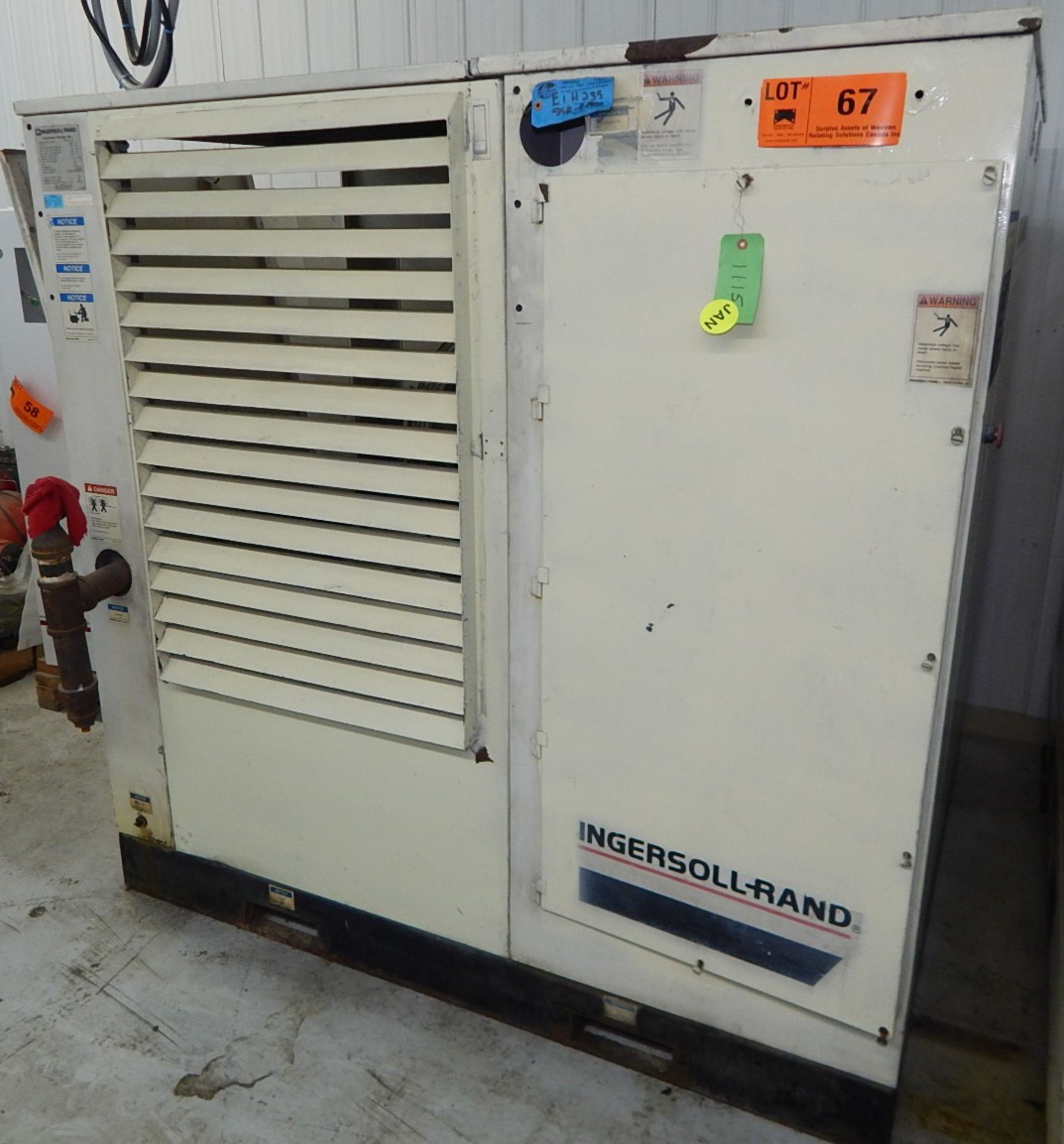 INGERSOLL-RAND SSR-EP100 ROTARY SCREW AIR COMPRESSOR WITH 100 HP, 125 PSI, S/N: CK4021U00356 (CI) [