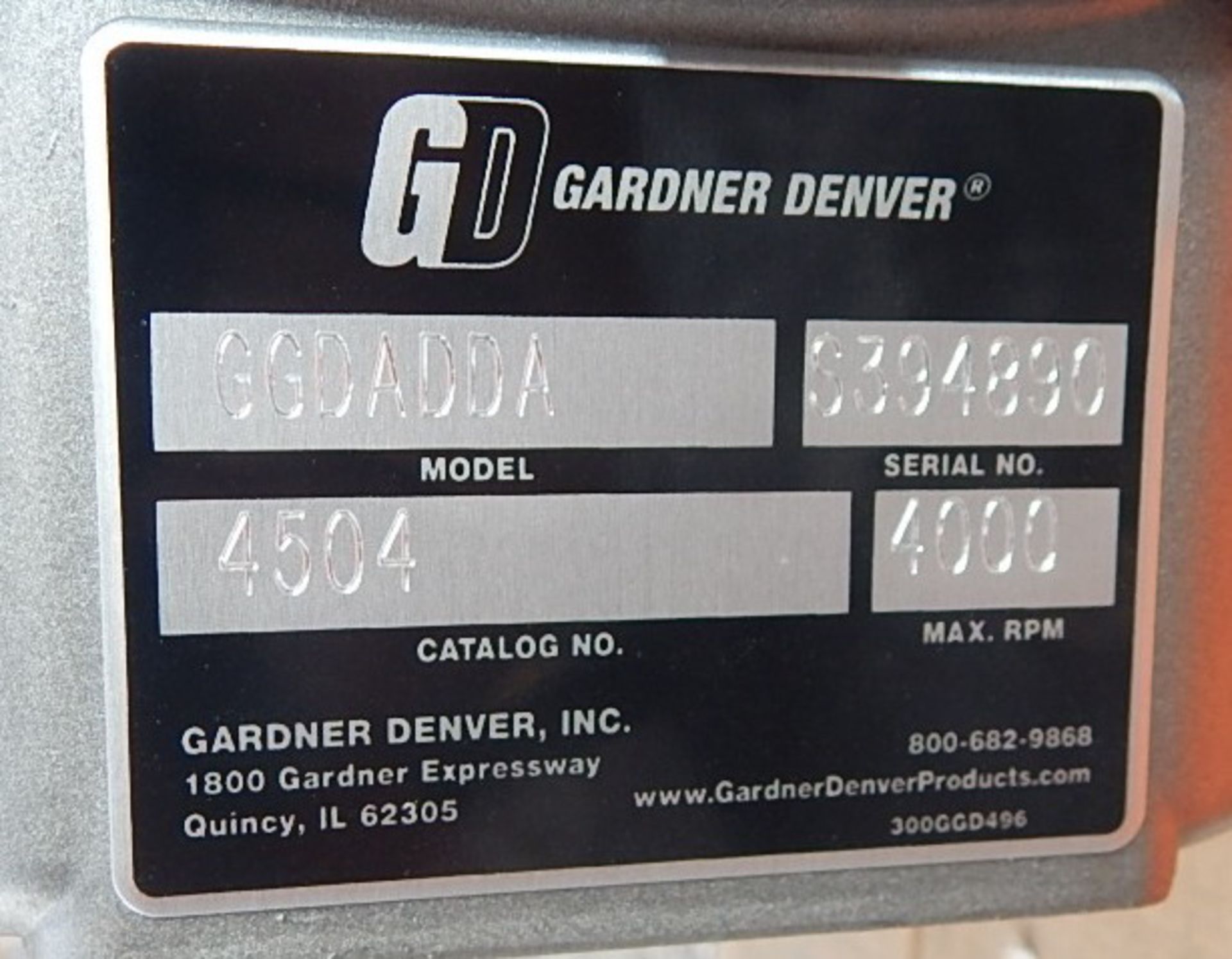 GARDNER DENVER GGDADDA DUROFLOW INDUSTRIAL 45 SERIES BLOWER WITH 4000 MAX. RPM, S/N: S394890 (CI) ( - Image 5 of 5