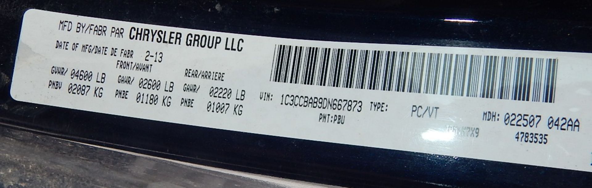 CHRYSLER (2013) 200 WITH 2.4 L 4 CYLINDER ENGINE, AUTOMATIC TRANSMISSION, POWER WINDOWS, POWER - Image 7 of 8