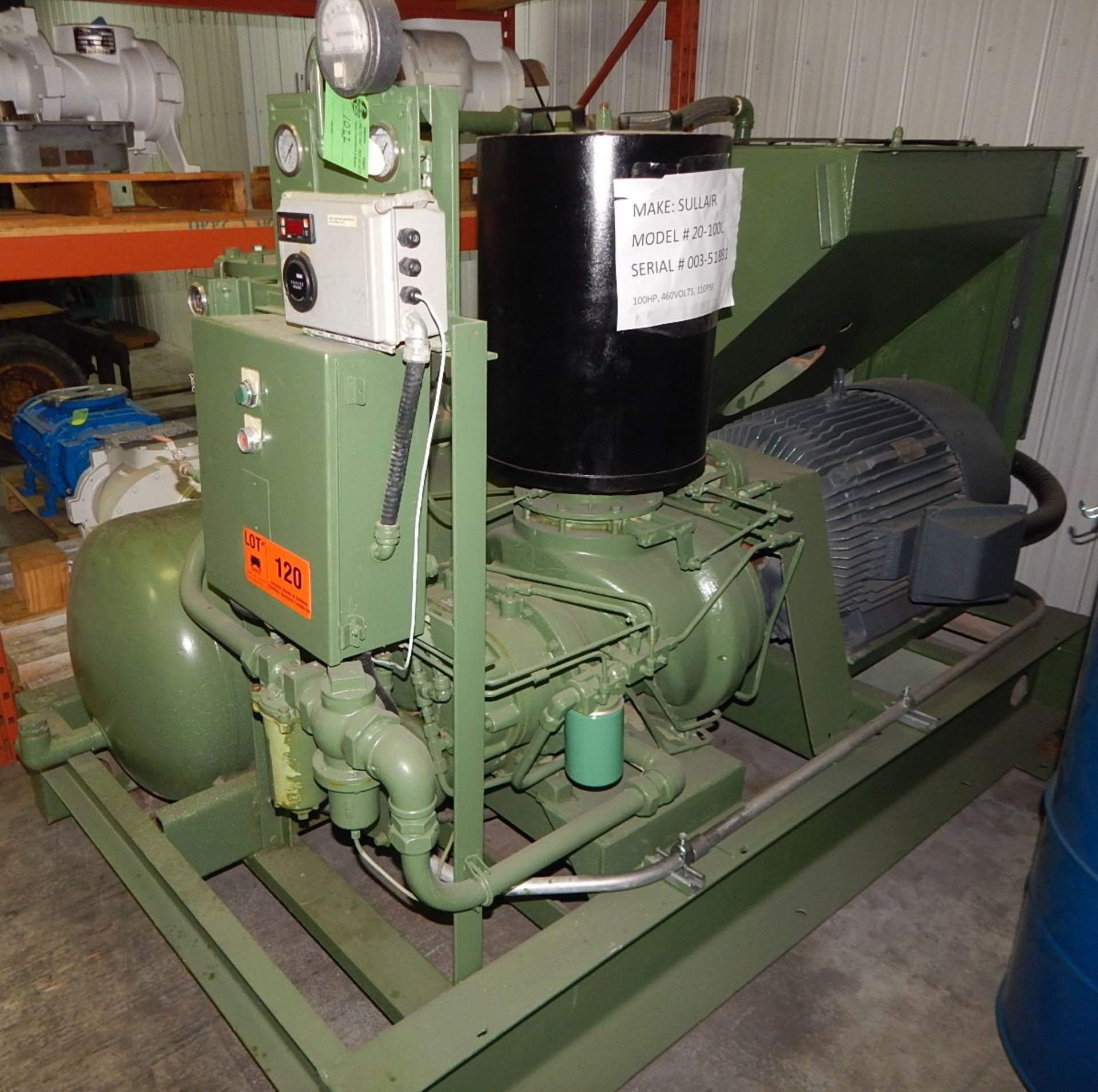 SULLAIR 20-100L ROTARY SCREW AIR COMPRESSOR WITH 100 HP, 100/110 PSI, 6443 HRS (RECORDED AT TIME - Image 2 of 6