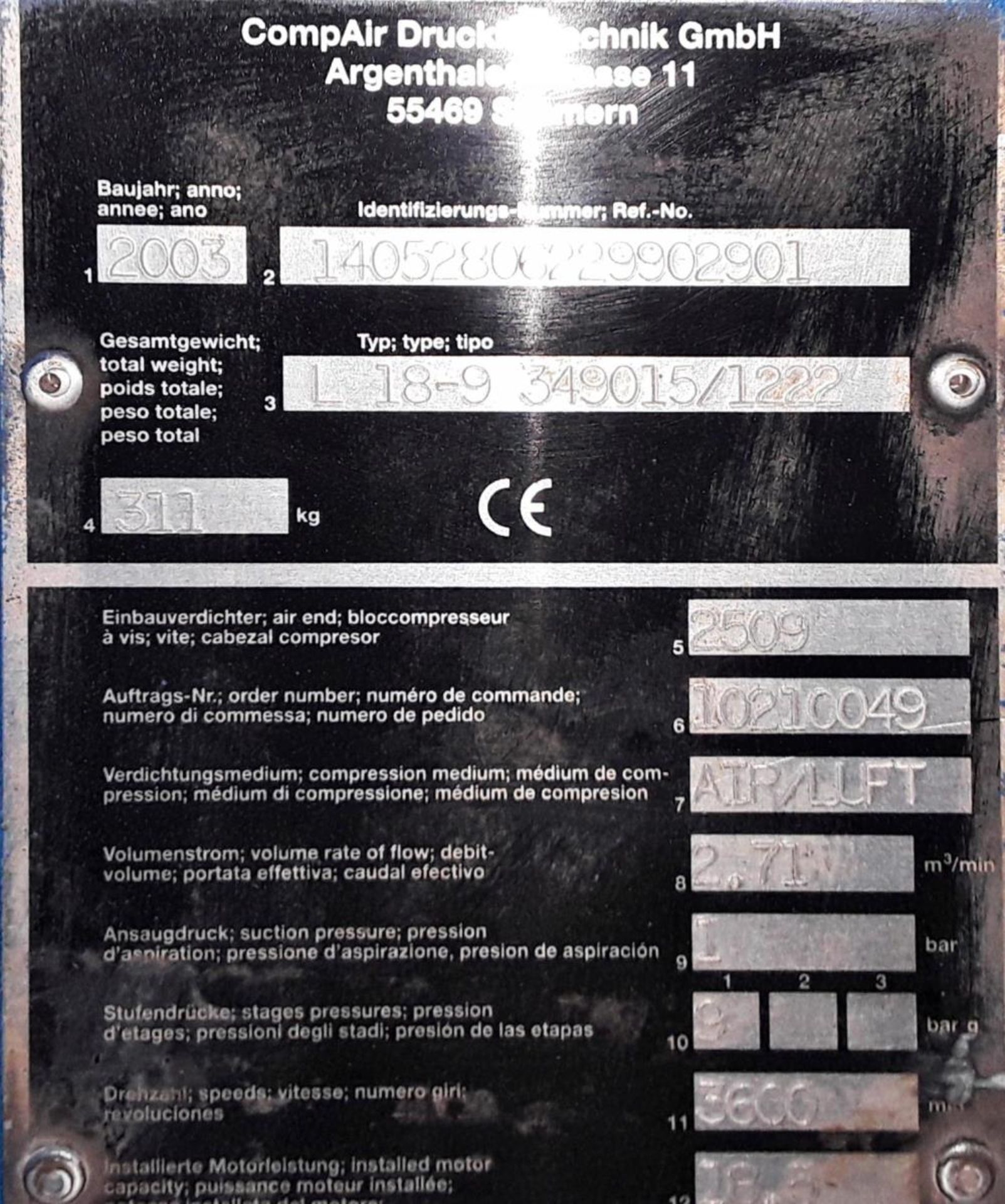 COMPAIR (2003) L18-9 ROTARY SCREW AIR COMPRESSOR WITH 110 CFM, S/N: N/A (CI) [SKU 1382] (LOCATED - Image 4 of 4