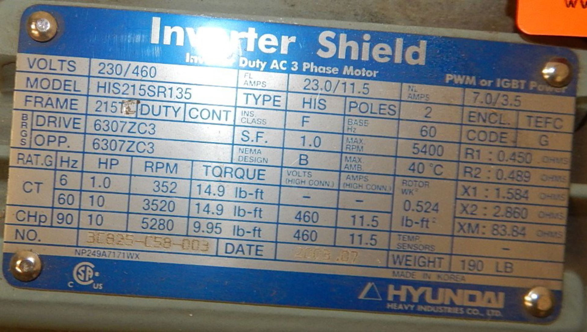 HYUNDAI 10 HP ELECTRIC MOTOR WITH 5280 RPM, 230/460V, 3 PHASE, 60 HZ (CI) [SKU 1244] (LOCATED IN - Image 2 of 2