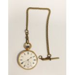 Gentleman's 18ct gold open faced pocket watch with white enamel dial, Roman numerals, subsidiary