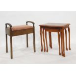 Piano stool and a nest of three yew tables