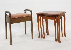 Piano stool and a nest of three yew tables