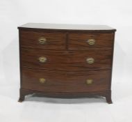 19th century mahogany bow front chest of two short over two long drawers, splayed feet, 108.5 x
