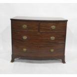 19th century mahogany bow front chest of two short over two long drawers, splayed feet, 108.5 x