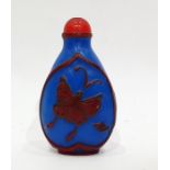 Chinese snuff bottle, the blue ground decorated with red butterfly